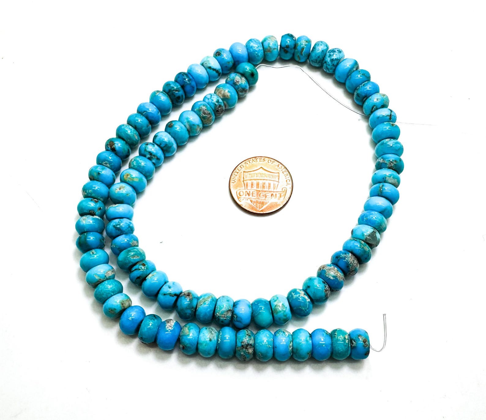 Genuine Natural Blue Kingman Turquoise Smooth Rondelle Gemstone Beads PGS402