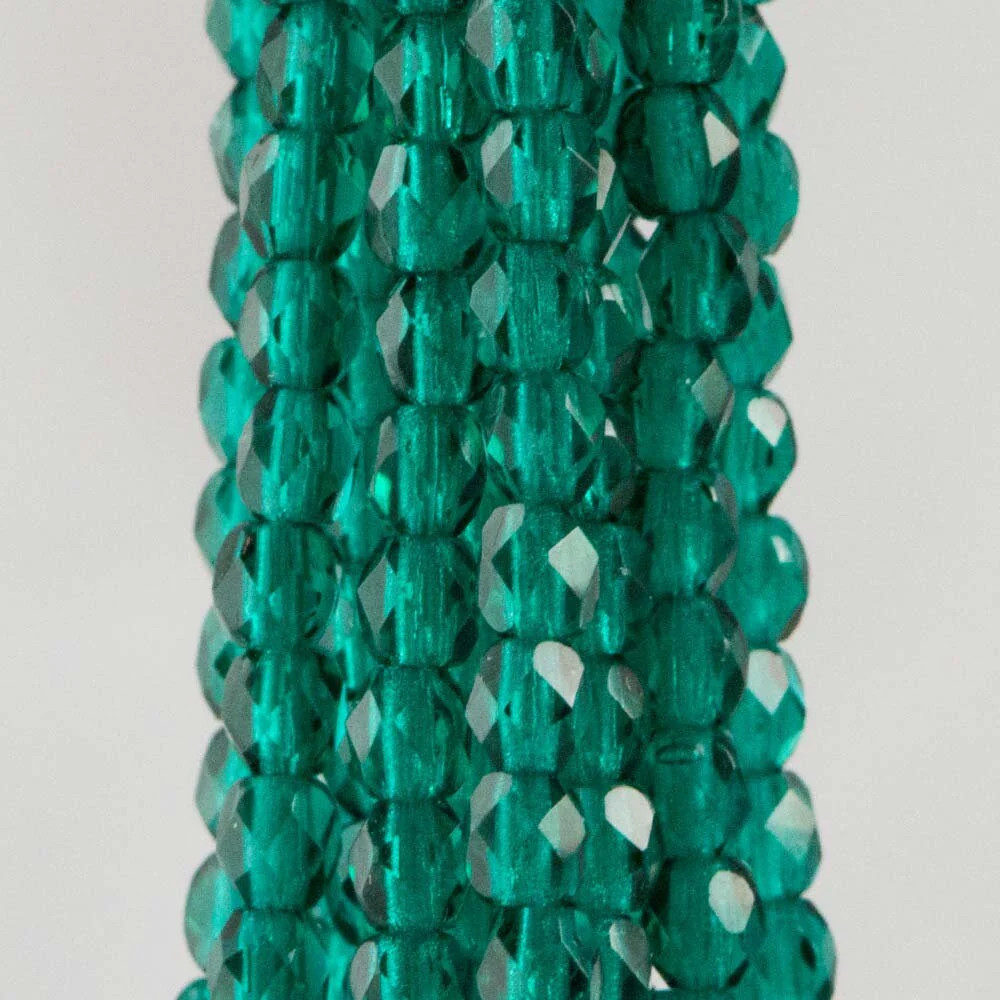 3mm Viridian Czech Faceted Firepolish Glass Beads (50)