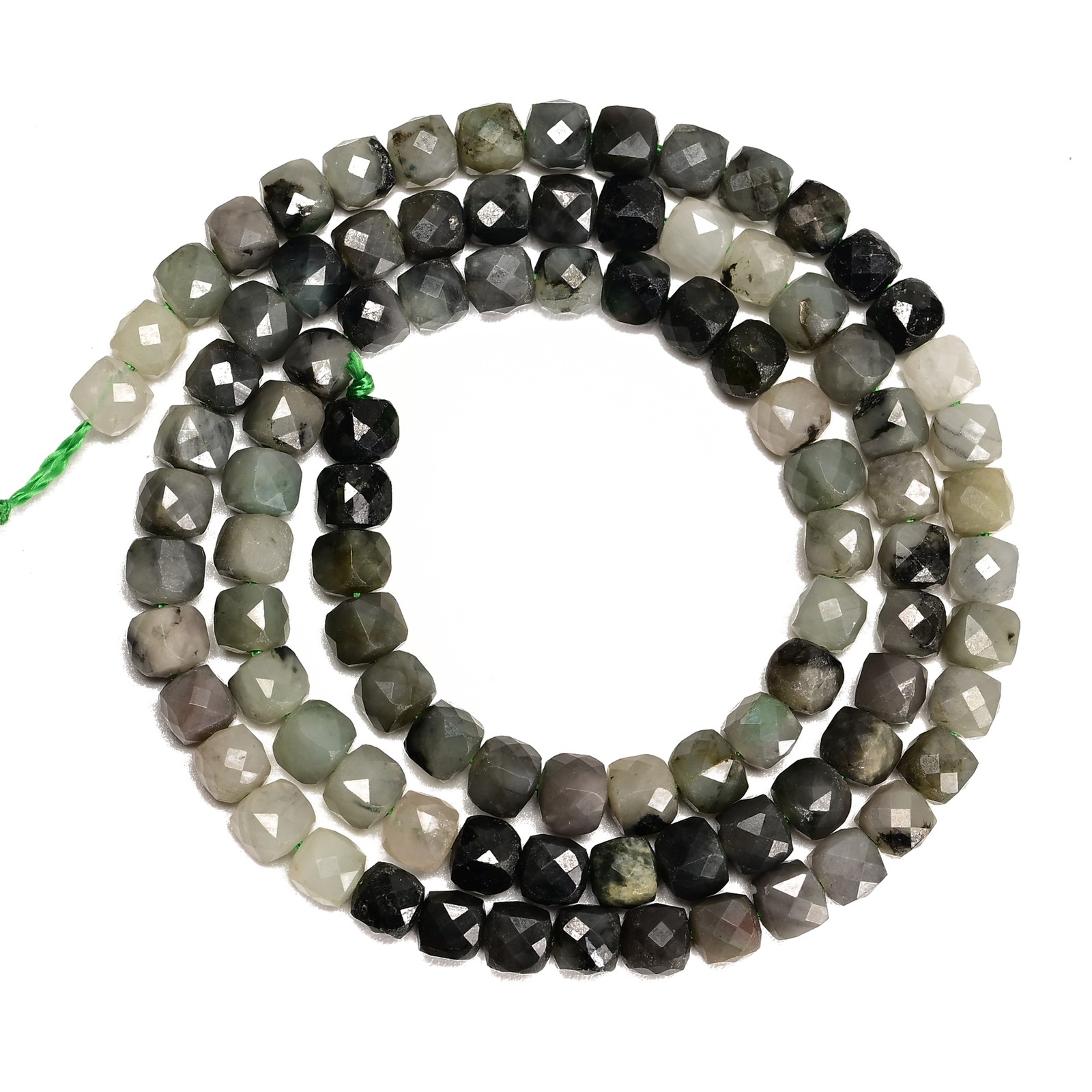 Gradient Natural Emerald Faceted Cube Beads Size 4mm 15.5″ Strand