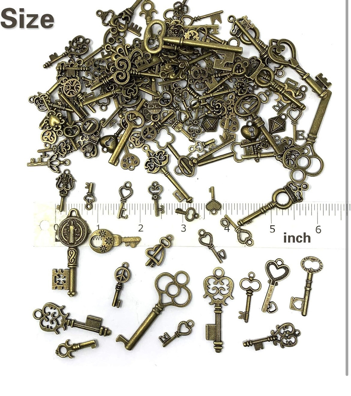**125PCS Vintage Skeleton Key Charms – Antique Bronze for DIY Jewelry & Wedding