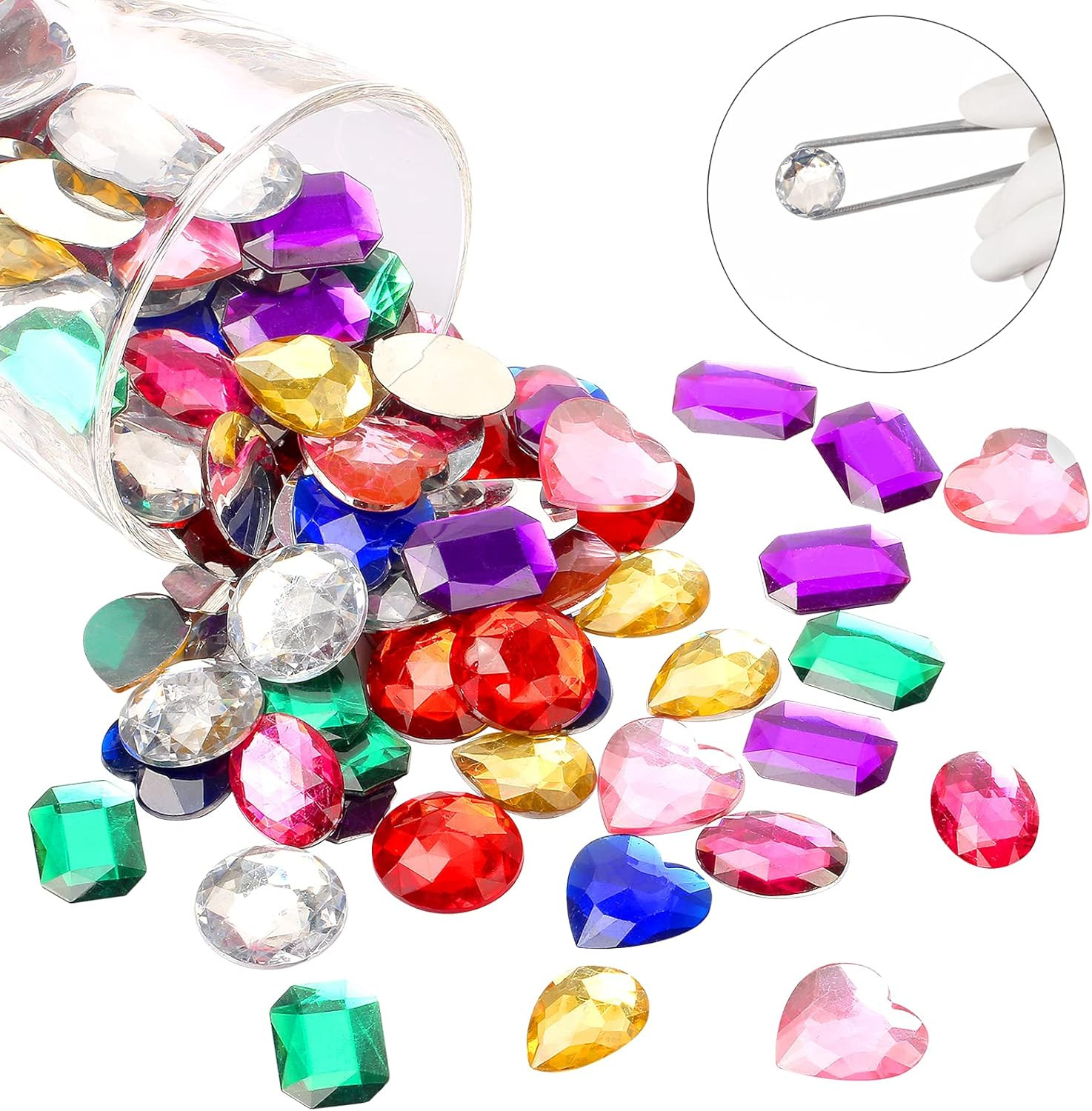 1″ Jewels for Crafting Assorted Colorful Flat Back Heart Shaped Jewel Gems Acryl