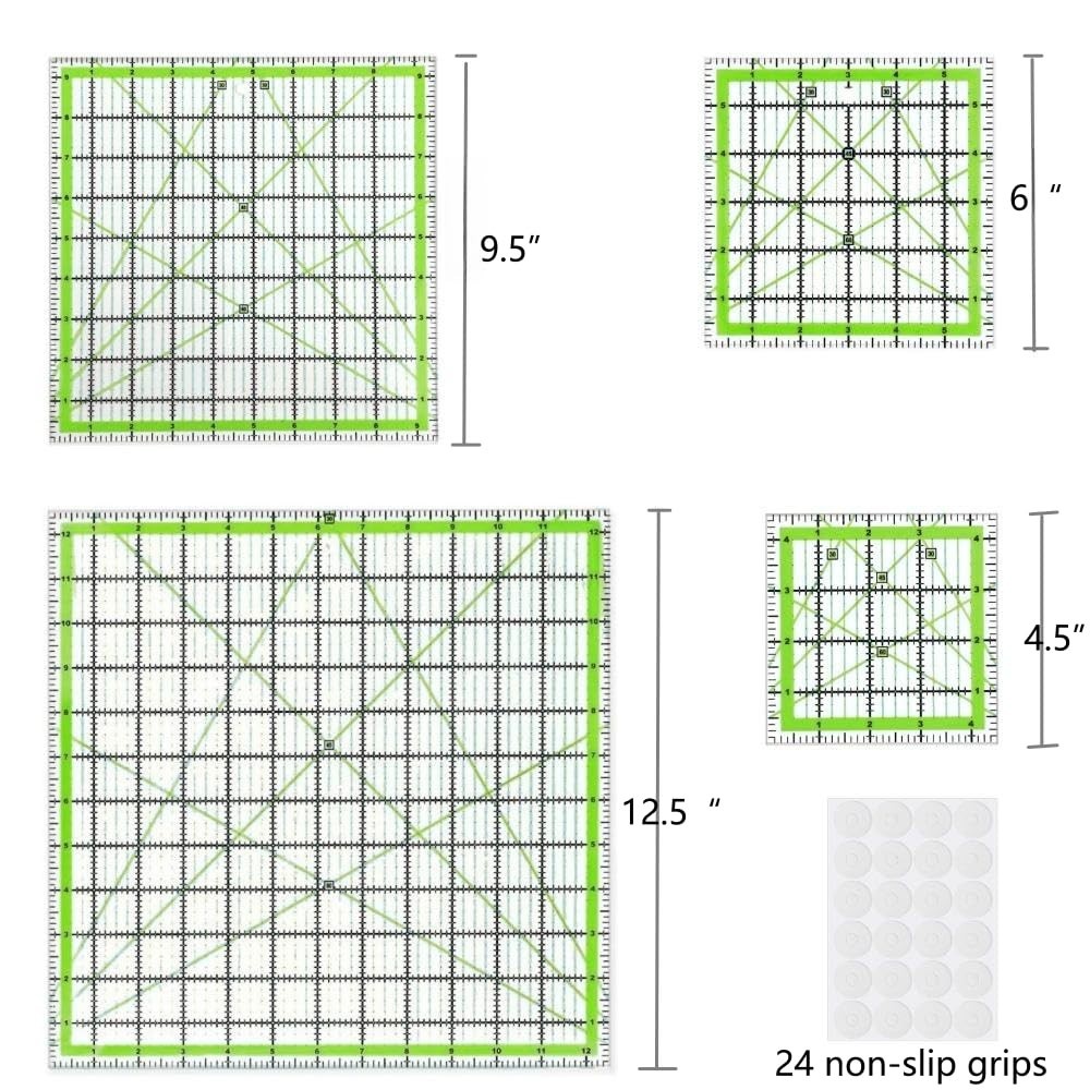 4 Square Quilting Rulers Set 4.5-12.5″ Acrylic Templates Patchwork Tools
