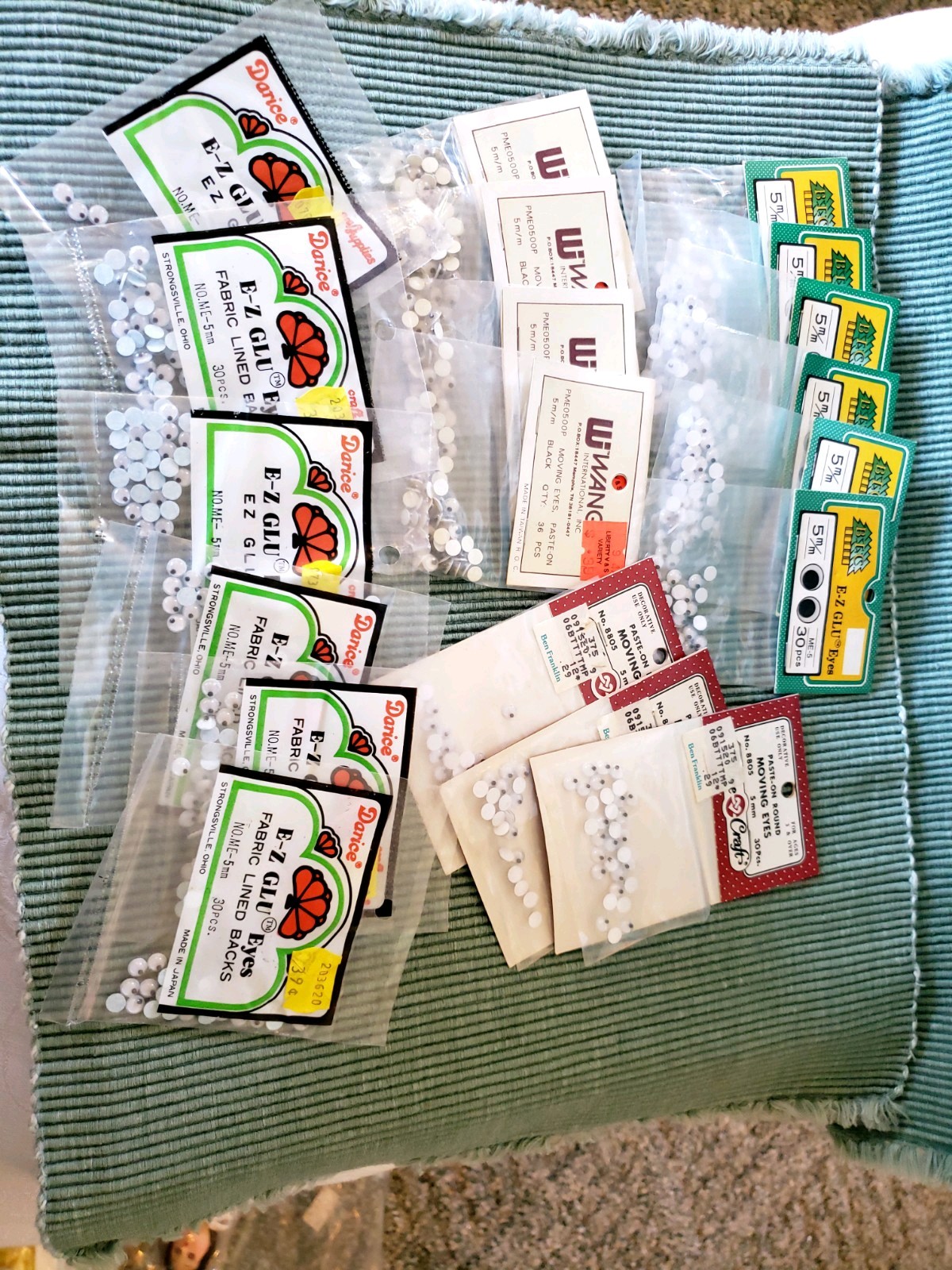 Large Lot Of Glue On Googly Wiggle Eyes, Most NIP, 3 mm to 15 mm