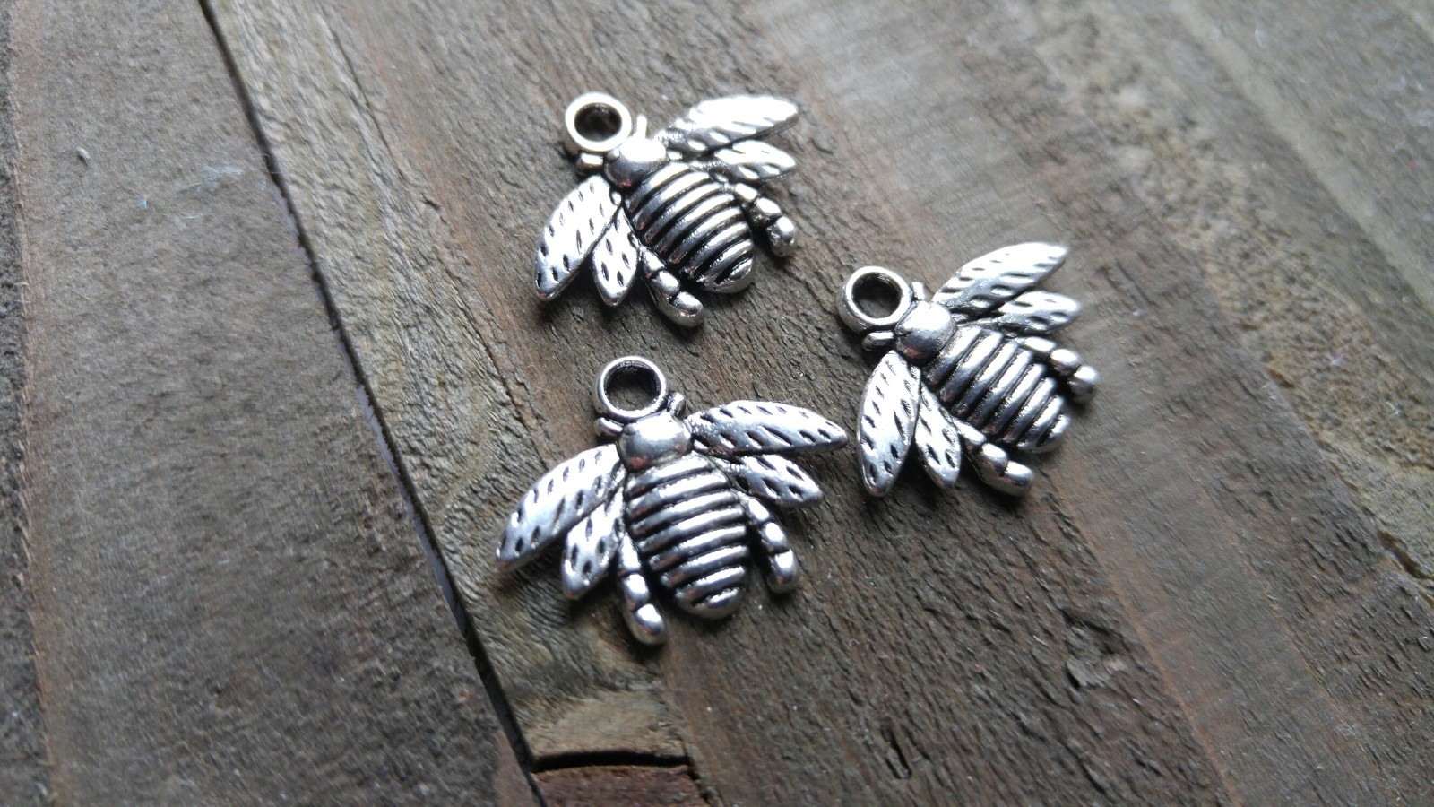 6 Bee Charms Pendants Bumblebee Charms Antiqued Silver Charms Set Insect Charms