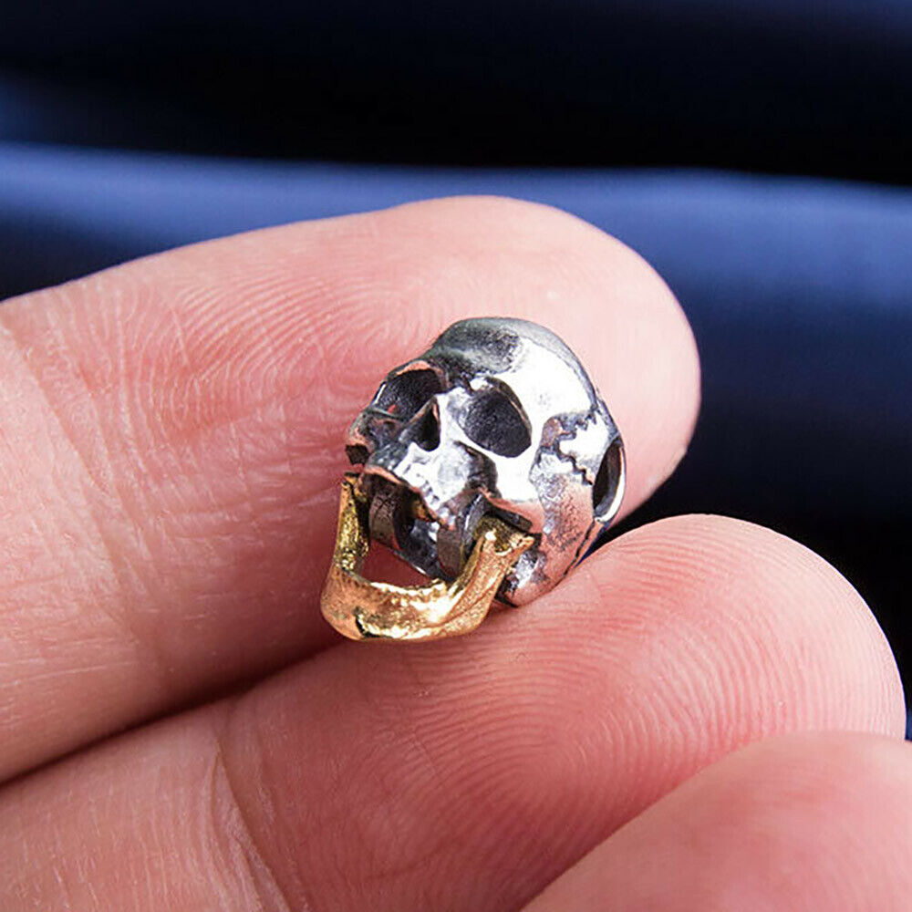 925 Sterling Silver Movable Jaw Skull Head Pendant Diy Skull Bead Necklace Charm