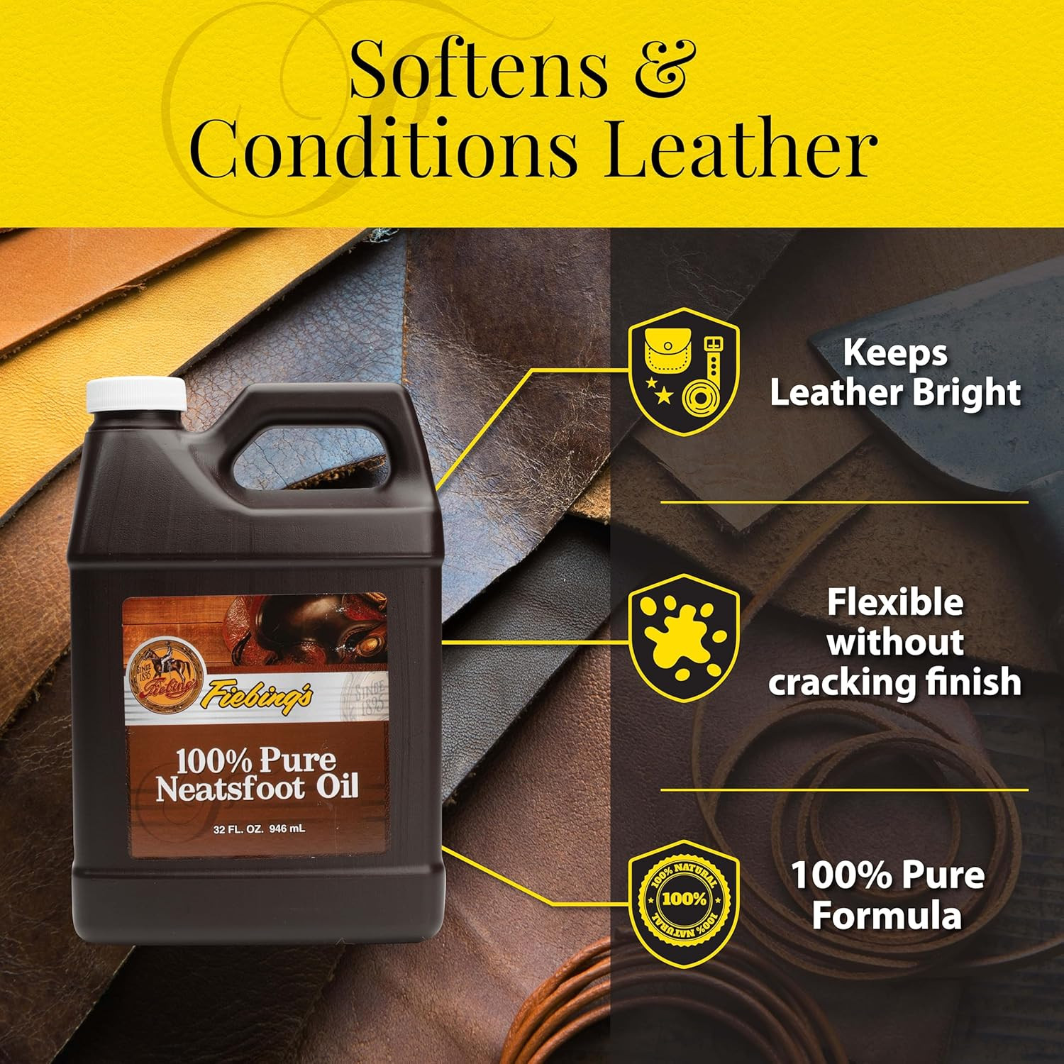 100% Pure Neatsfoot Oil, 32 Oz. – Natural Leather Preservative