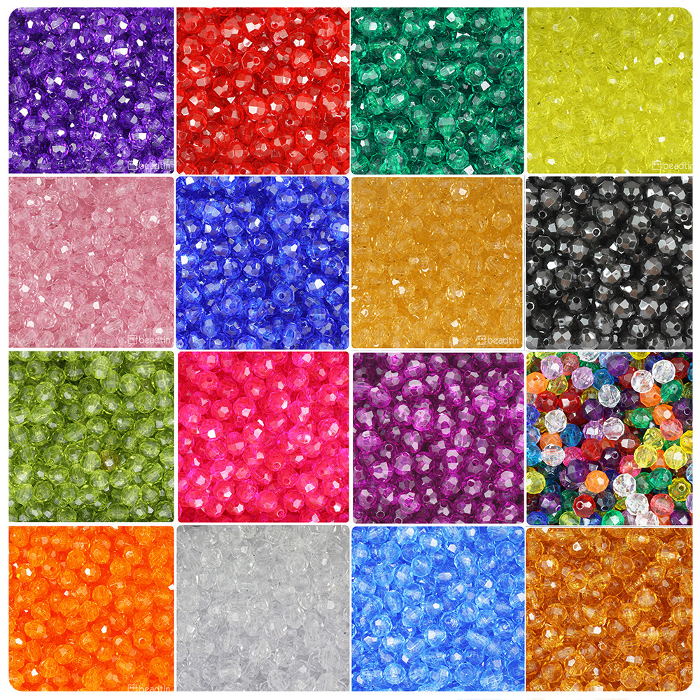 BeadTin Transparent 8mm Faceted Round Craft Beads (450pcs) – Color choice