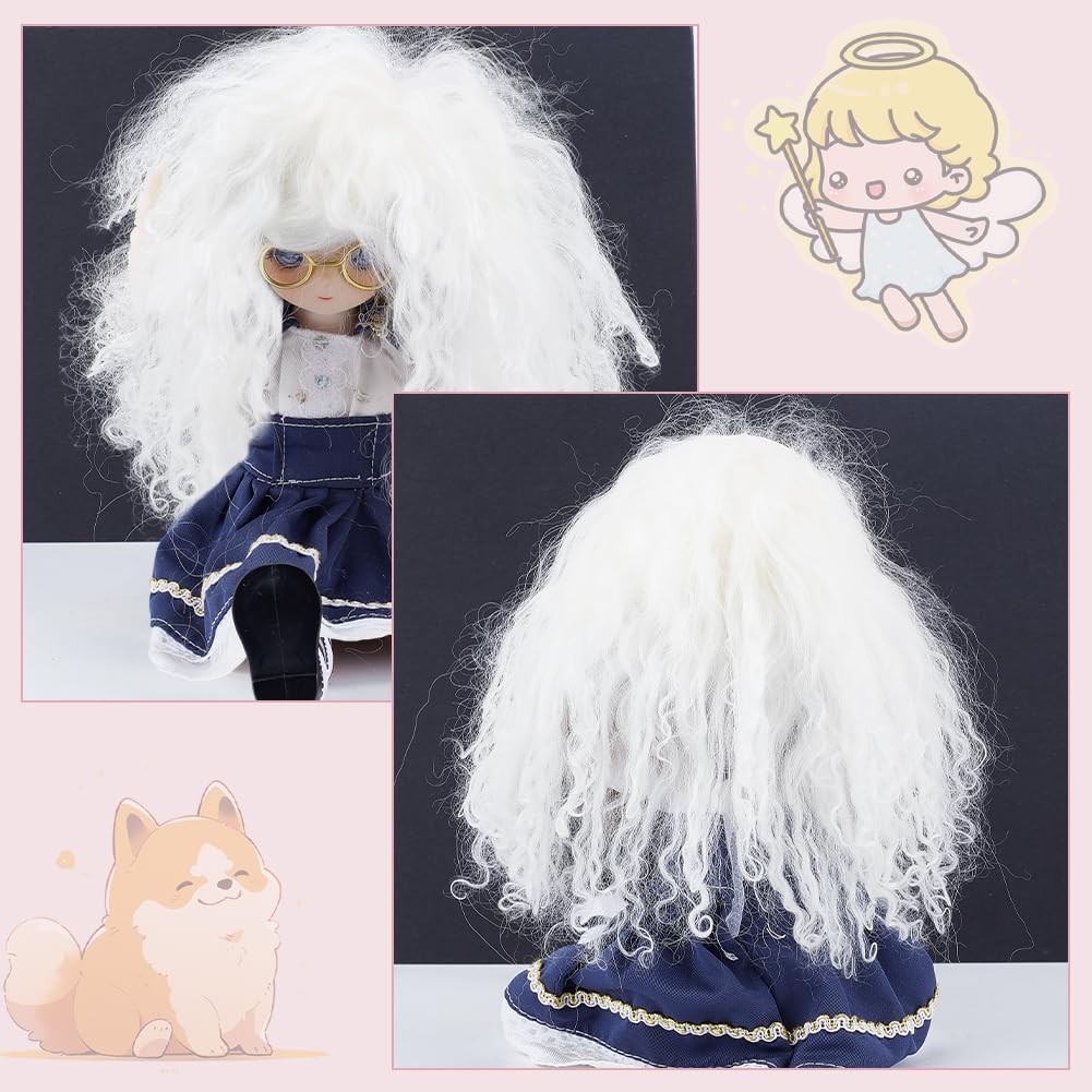 White Wool Doll Wig Curly Hair 5.5×9.45 Inch DIY Doll Making Wig Supplies Craft