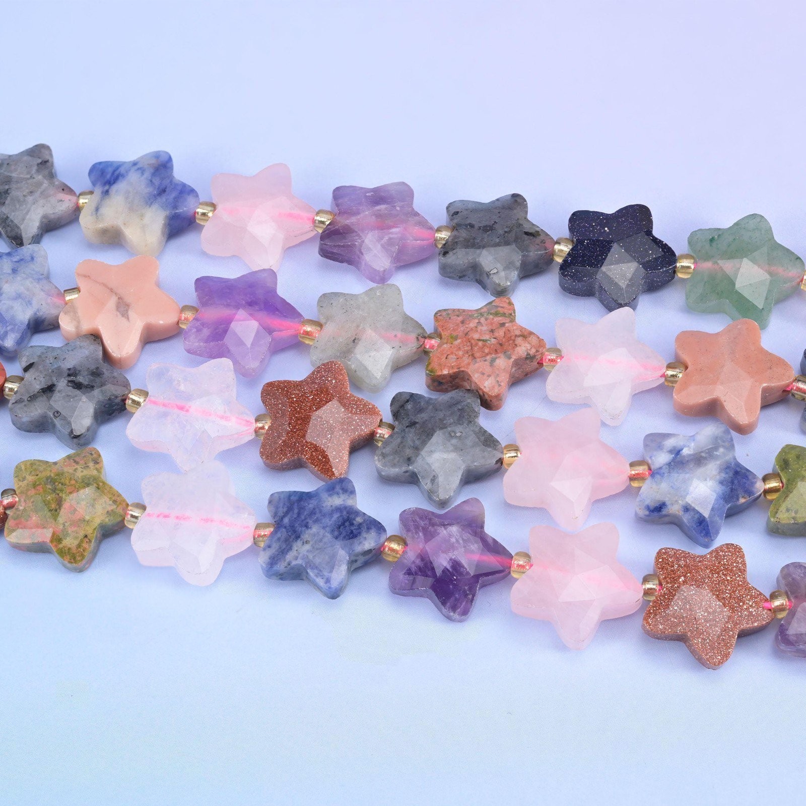 Colorful Assorted Gemstone Faceted Star Beads 14mm 15.5 Inch Strand