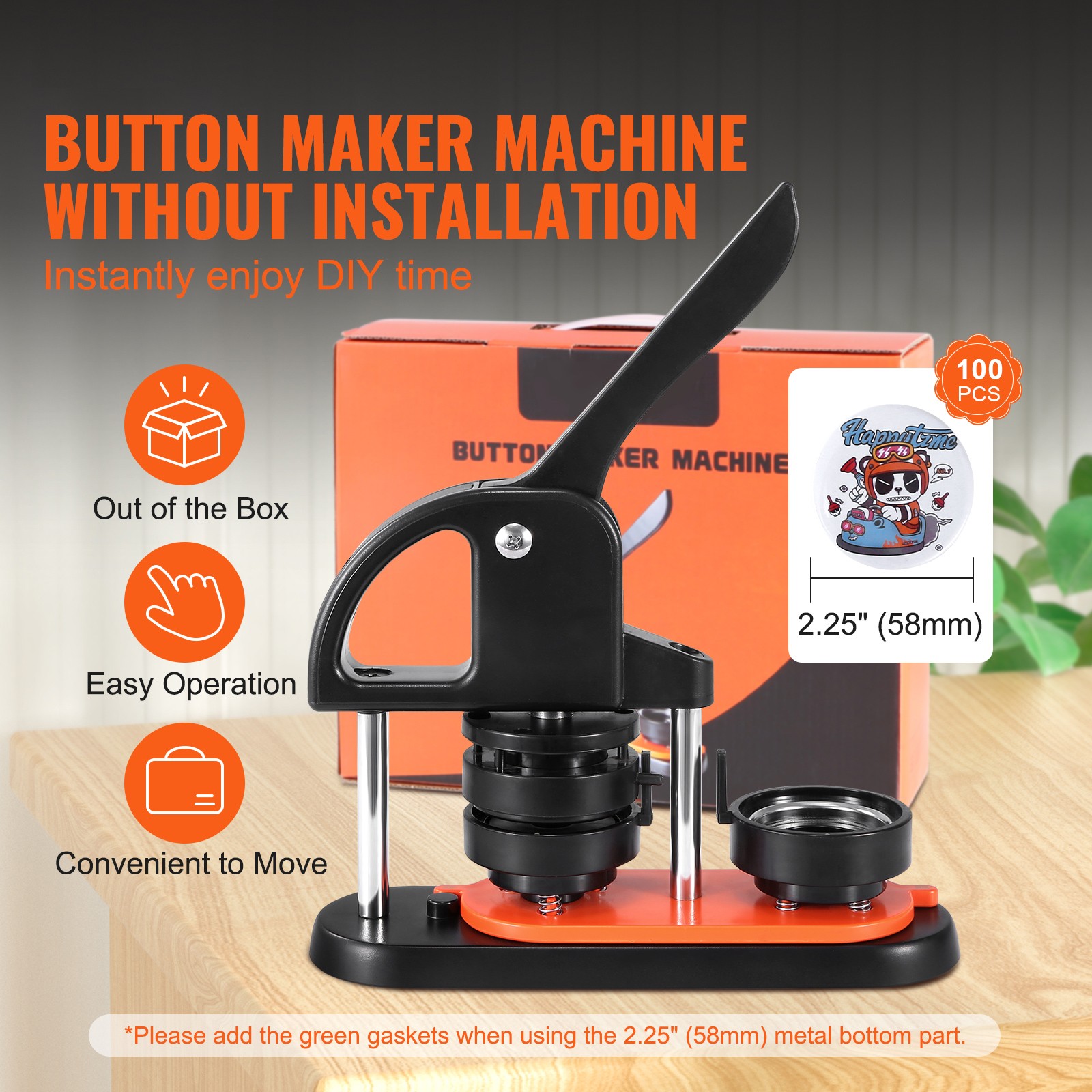VEVOR Button Maker Machine Pin Badge Maker 2.28in 100 Button Parts+Circle Cutter