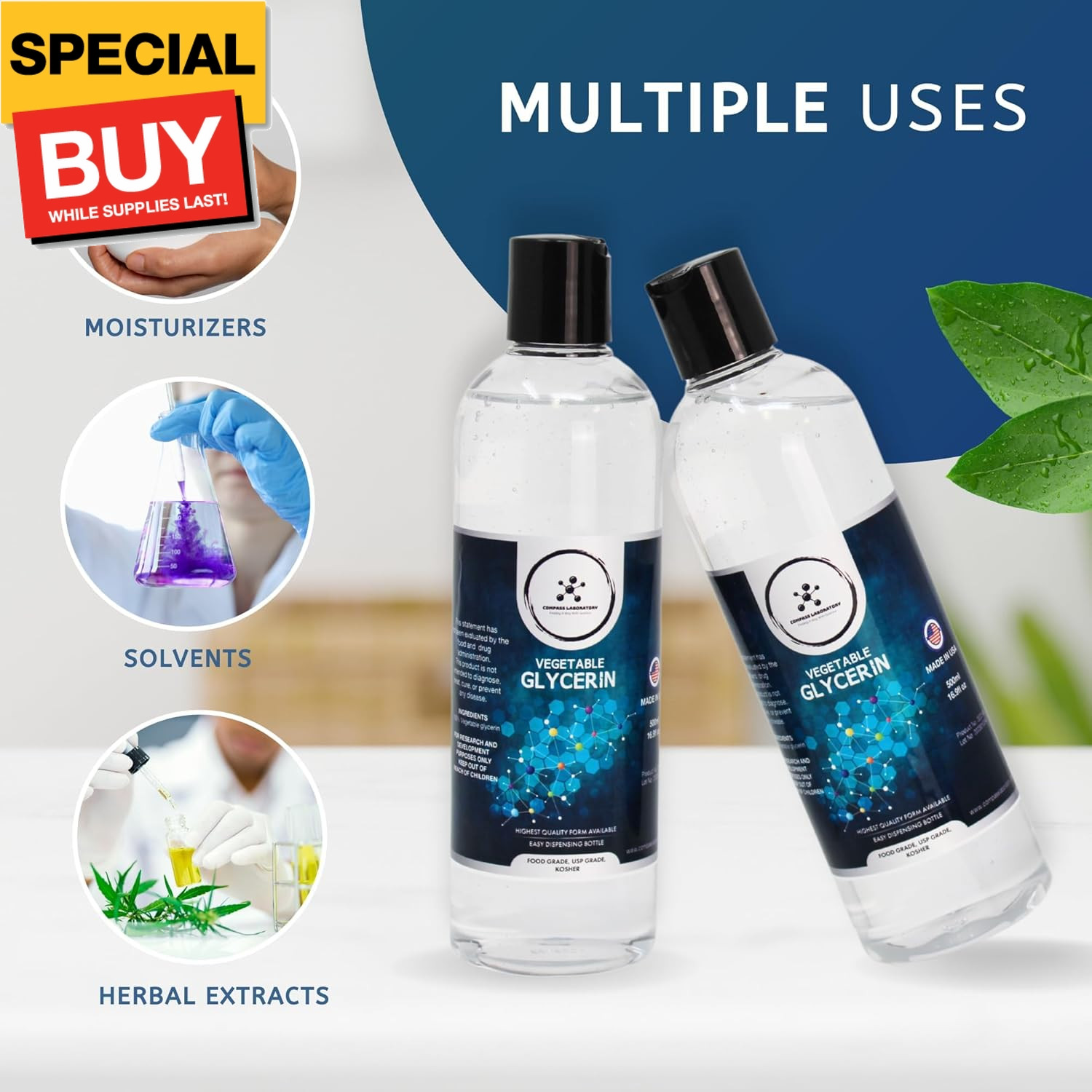 Vegetable Glycerin 2 Pack, Pure VG, USP Kosher Food Grade VG Liquid for Soaps, L