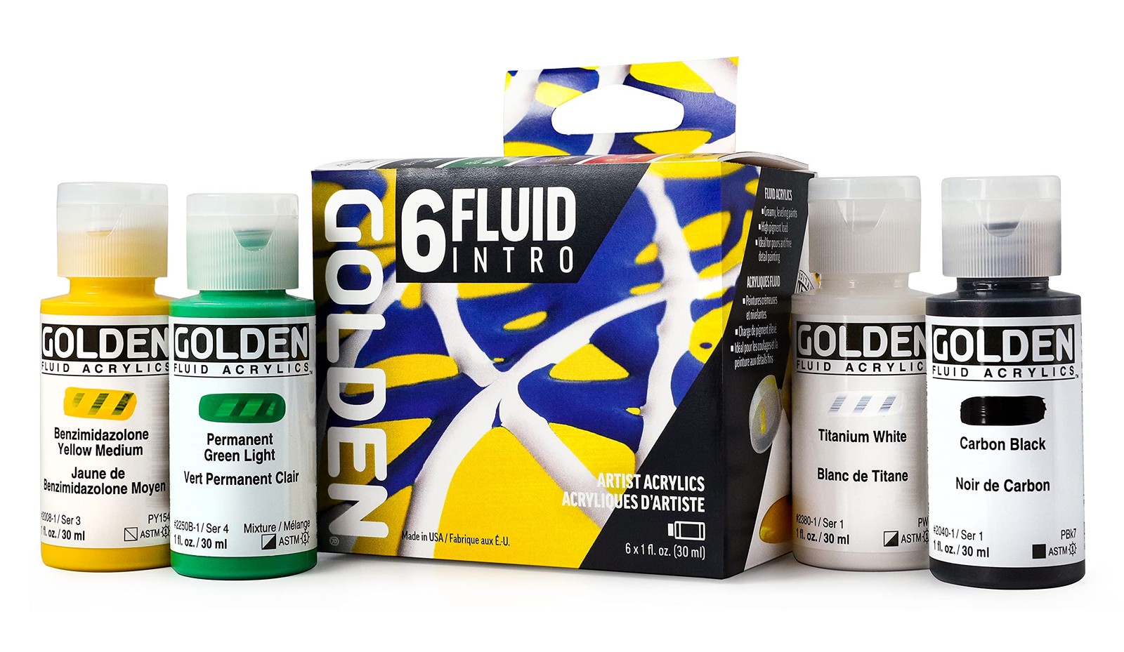 Fluid Acrylics, Fluid Intro Set, 6 Color, 1 fl. oz. Bottles, Professional Acr…