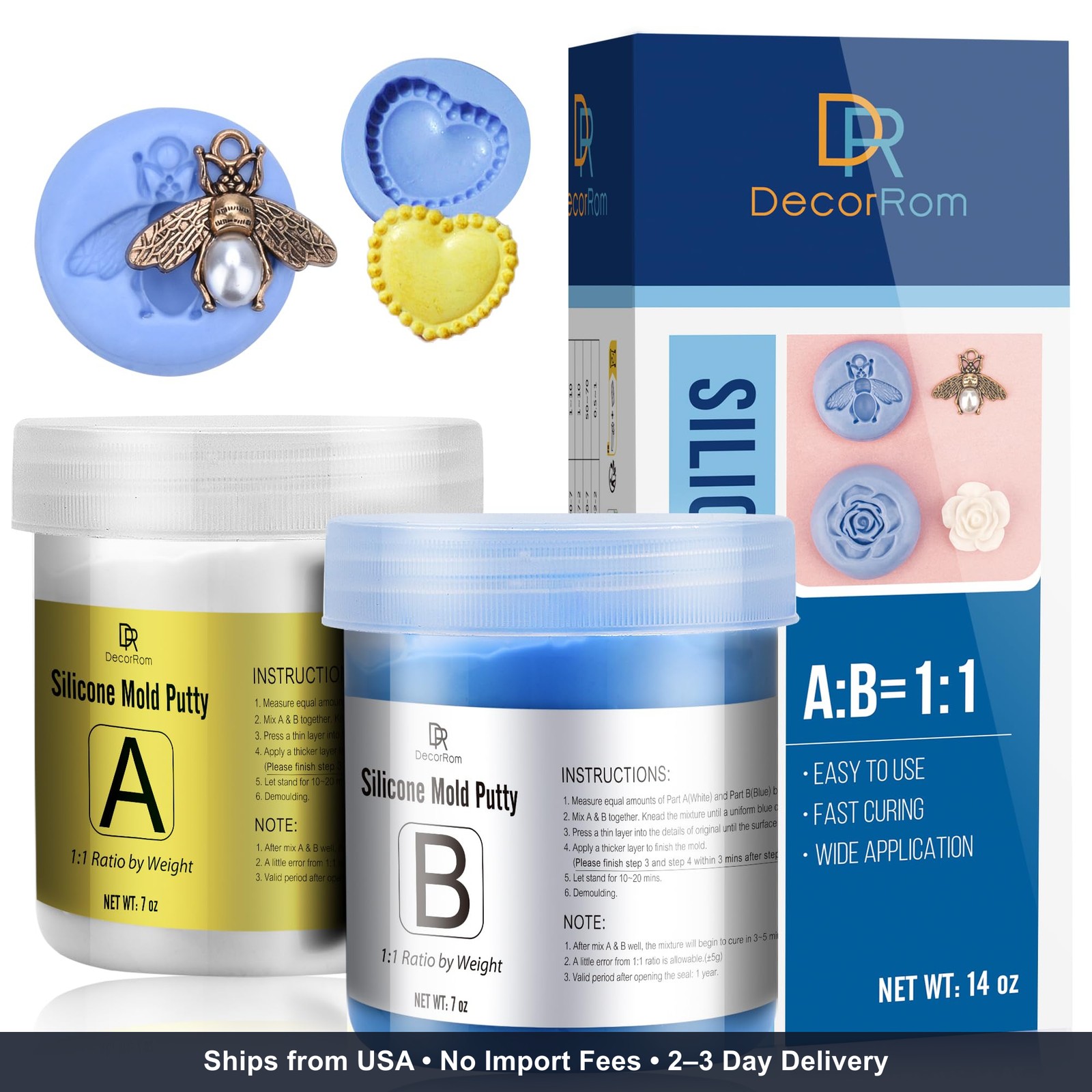 DecorRom Silicone Putty – 7/8 LB Flexible Silicone Mold Making Kit – Easy 1:1 Mi
