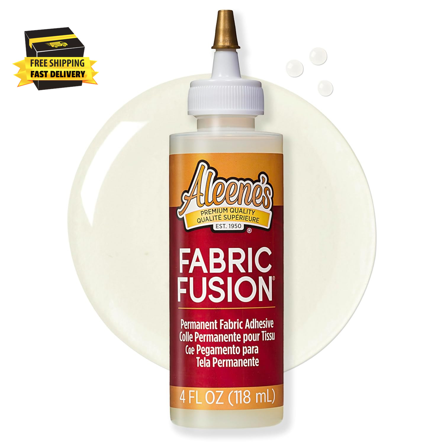 Fabric Fusion Glue 4 Oz, Permanent and Washable Adhesive, No-Sew Fabric Glue for