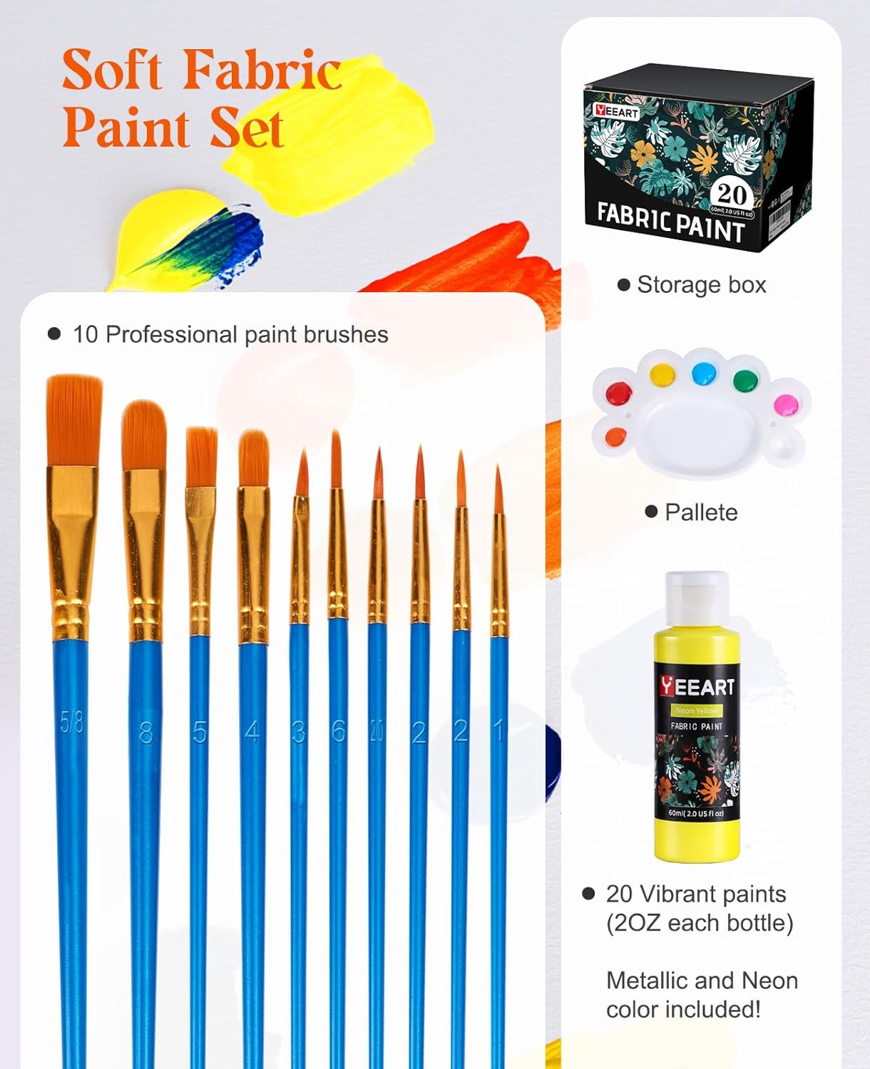 Fabric Paint, 20 Colors Permanent Soft Fabric Paint Set for Clothes in Bottles