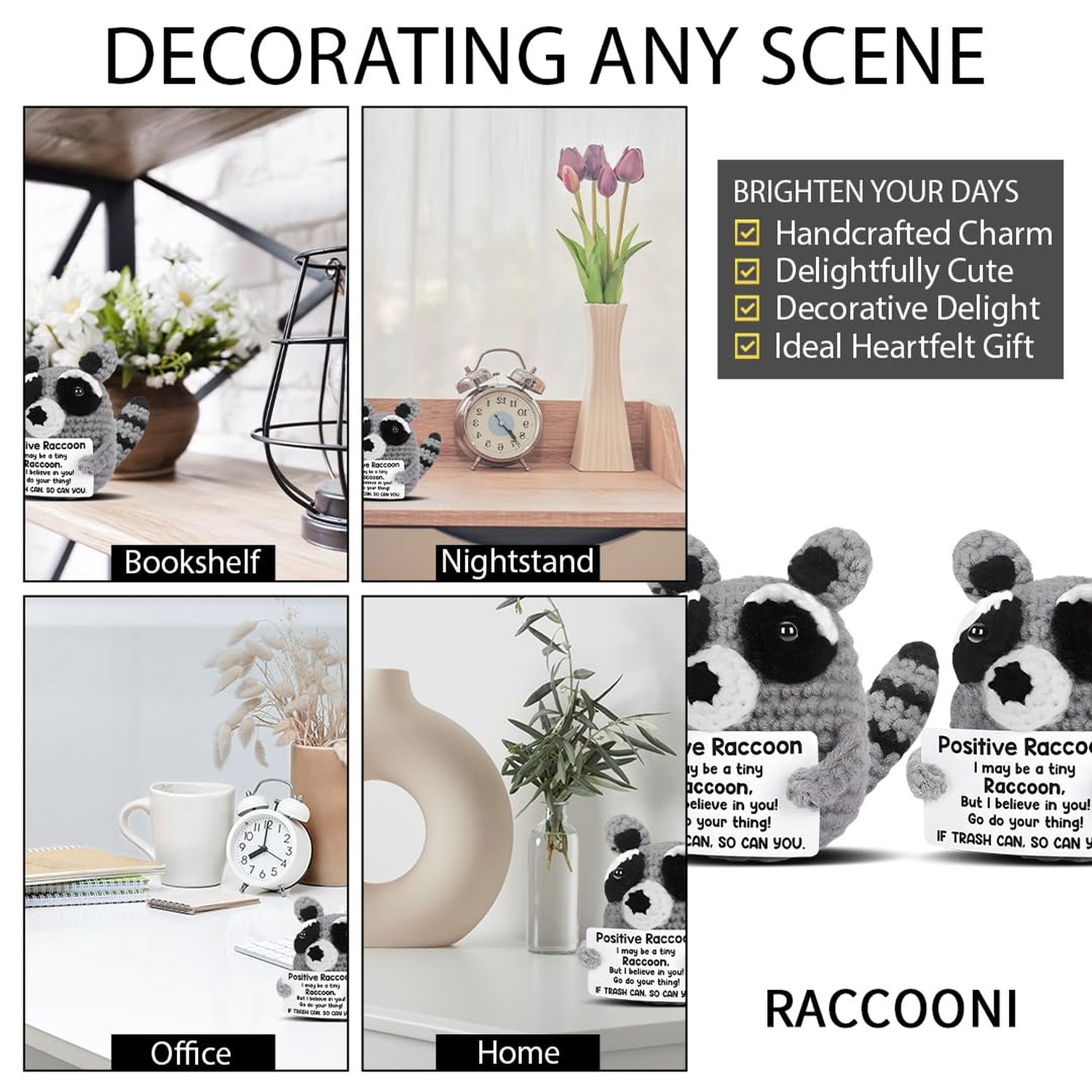 Positive Crochet Animals Raccoon Decor Emotional Supporting Raccoon Gifts for…