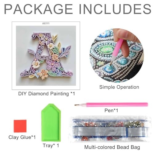 Diamond Painting Kit, 5D DIY Special Shape Crystal Artificial Diamond Letter A