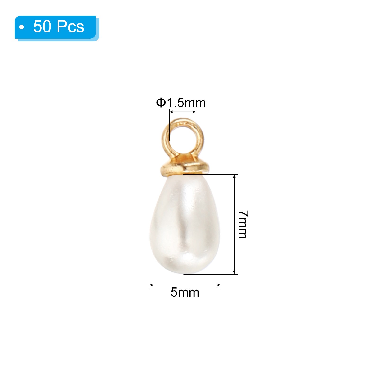 50Pcs 7x5mm Pearl Charm Pearl Beads Teardrop Pendant with Loop Golden