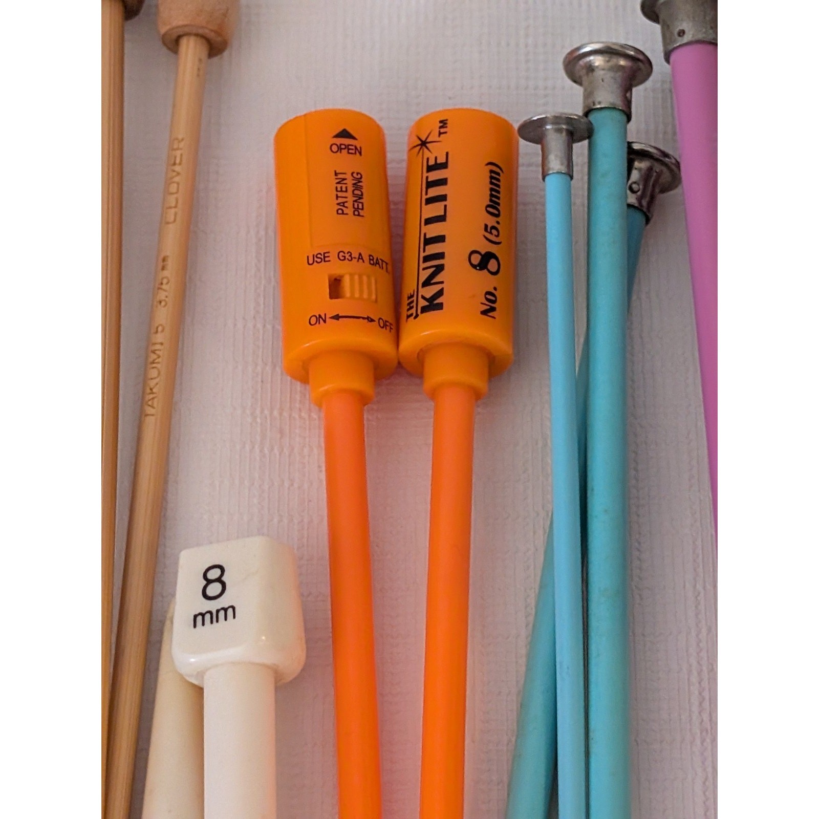 Vintage Assorted 21 Single Point Knitting Needles Aluminum Wood Asst Sizes