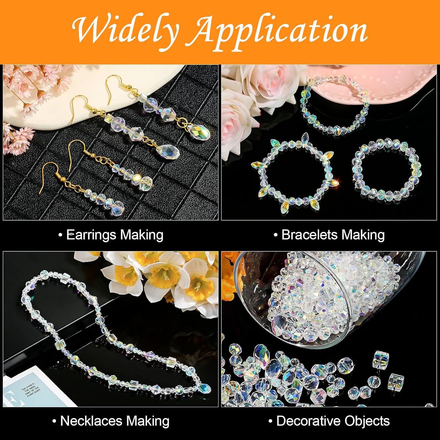 Crystal Beads, 800 Pcs Glass Beads Bulk, Clear Large, AB color
