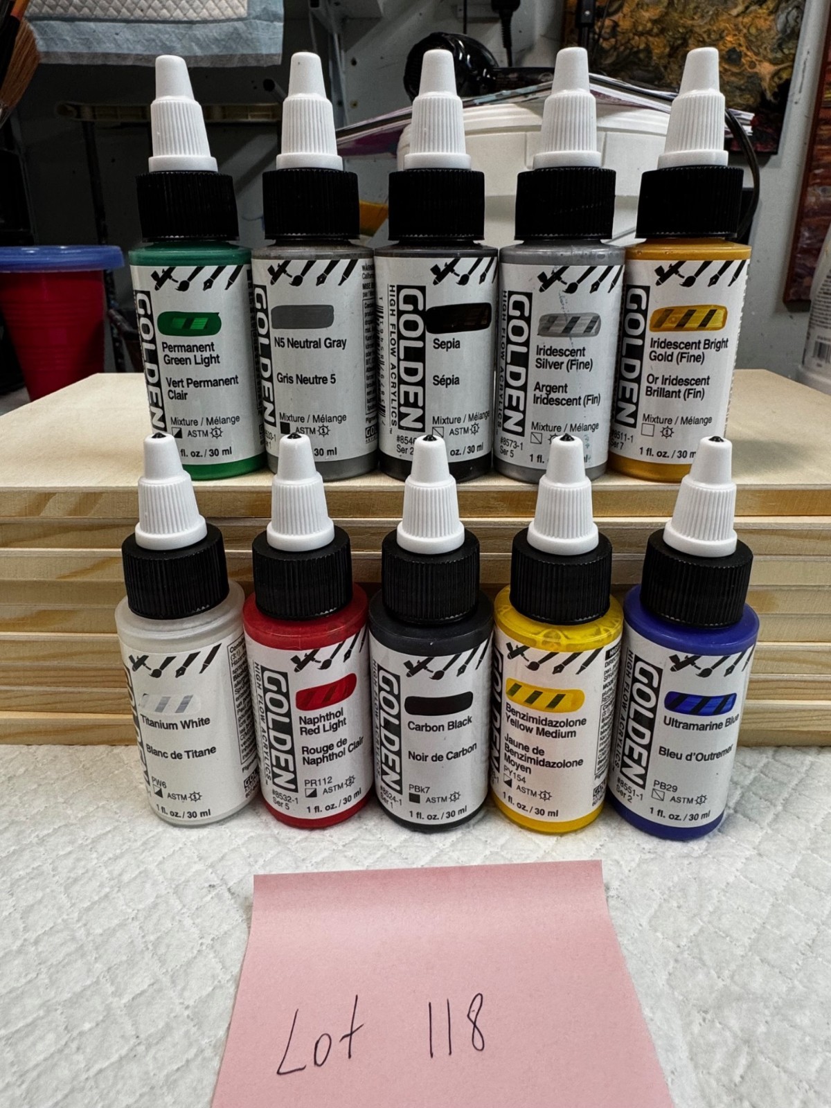 LOT OF 10 Golden High Flow Acrylics 1 fl. oz. /30 ml Sealed No Duplicates LOT118