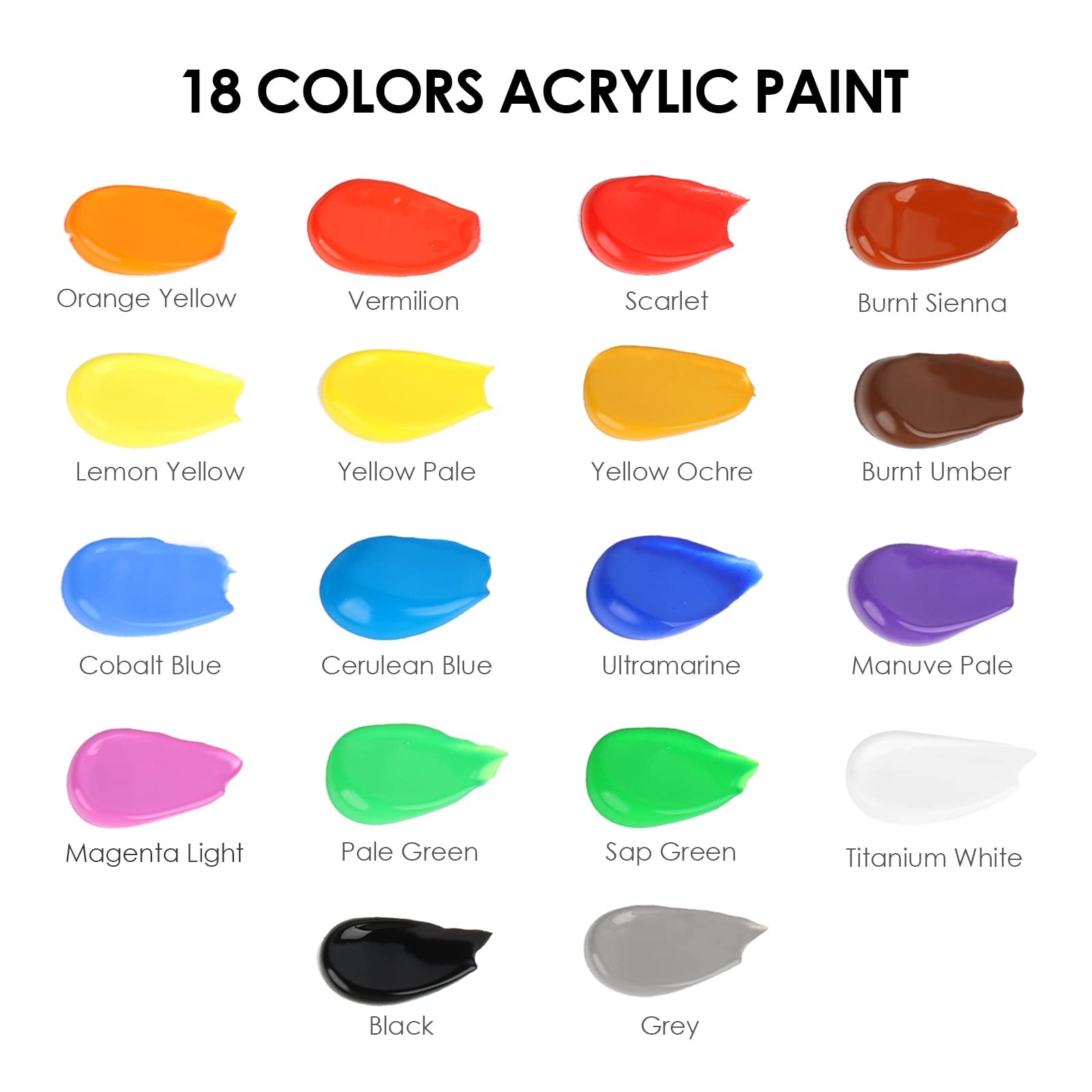 GOTIDEAL Acrylic Paint Set with 10 Brushes, 2 Fl Oz (Pack of 18), 18 Colors
