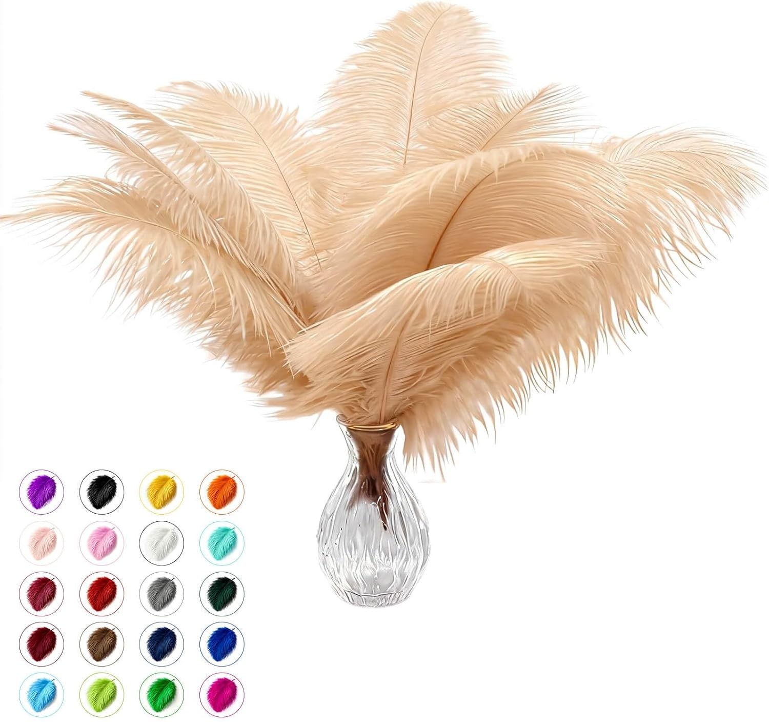 Cruelty-Free 20 Pcs Champagne Ostrich Feathers (6-8 Inch) for Elegant Creations