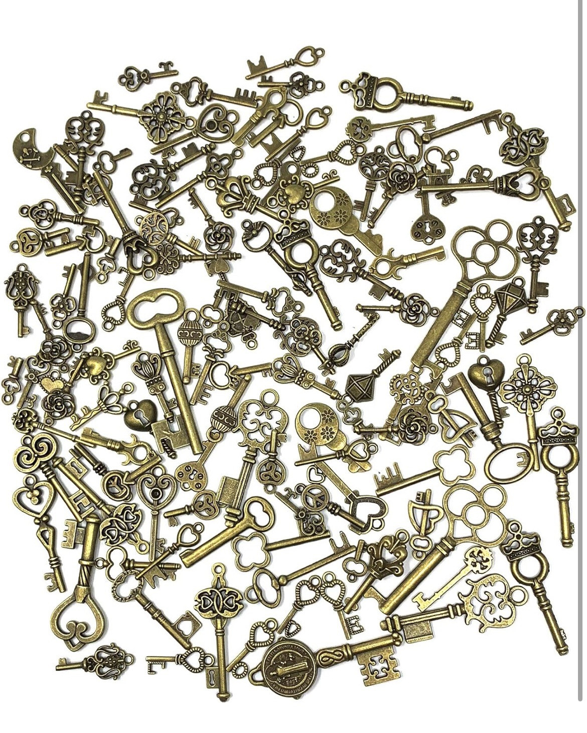 **125PCS Vintage Skeleton Key Charms – Antique Bronze for DIY Jewelry & Wedding