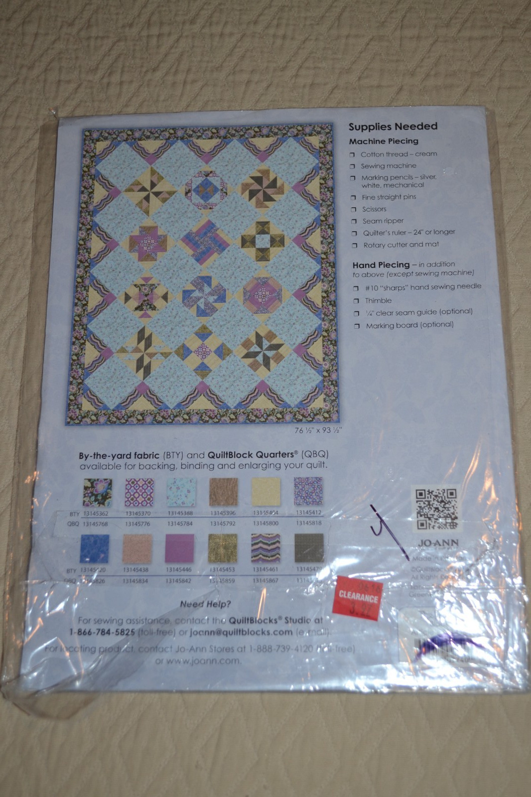 Lot of 4 Jo-Ann Quilt block of the Month 2014 Thistleberry, Blocks 1, 3, 6, 9