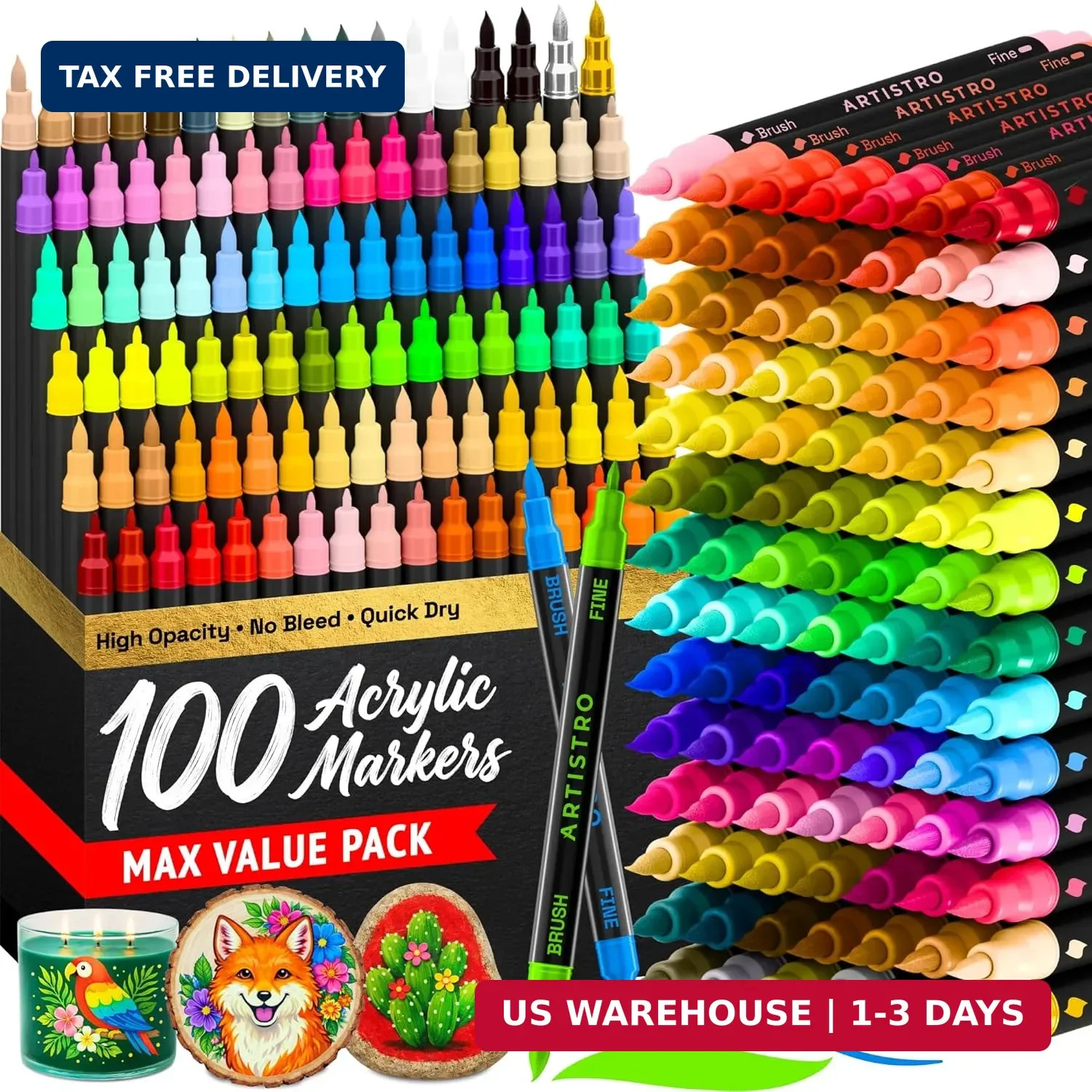 ARTISTRO 100 Dual Tip Acrylic Paint Markers, Paint Pens, Drawing Markers for Tex