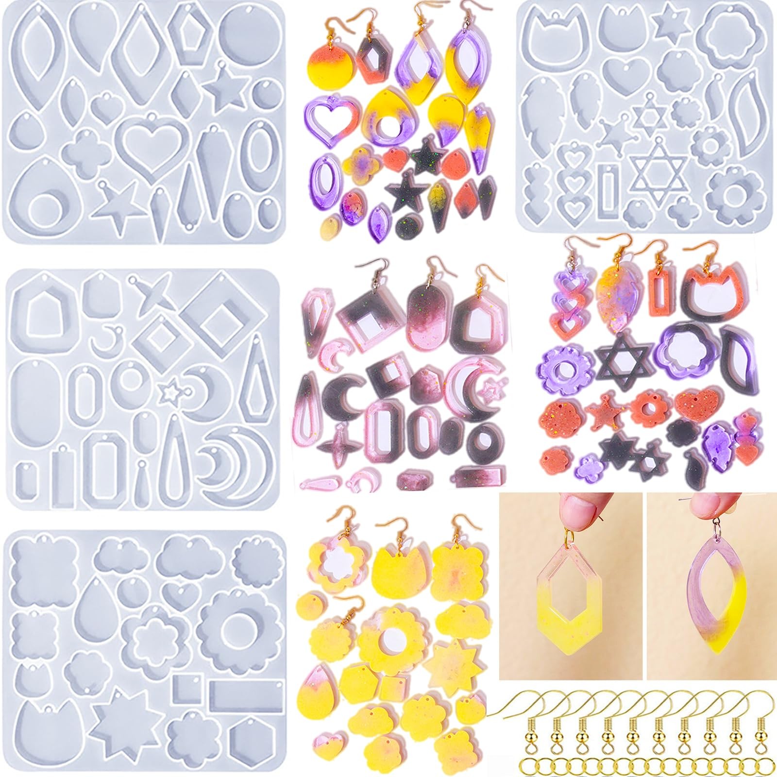 104Pcs Geometric Resin Earring Molds Kit, Flower Shaped Earrings Silicone Mol…