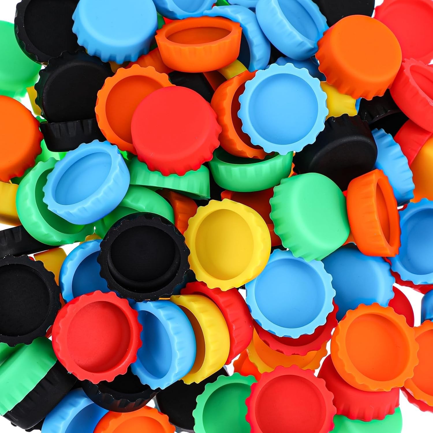 120 PCS Silicone Rubber Bottle Caps, Red, Orange, Yellow, Green, Black, Blue