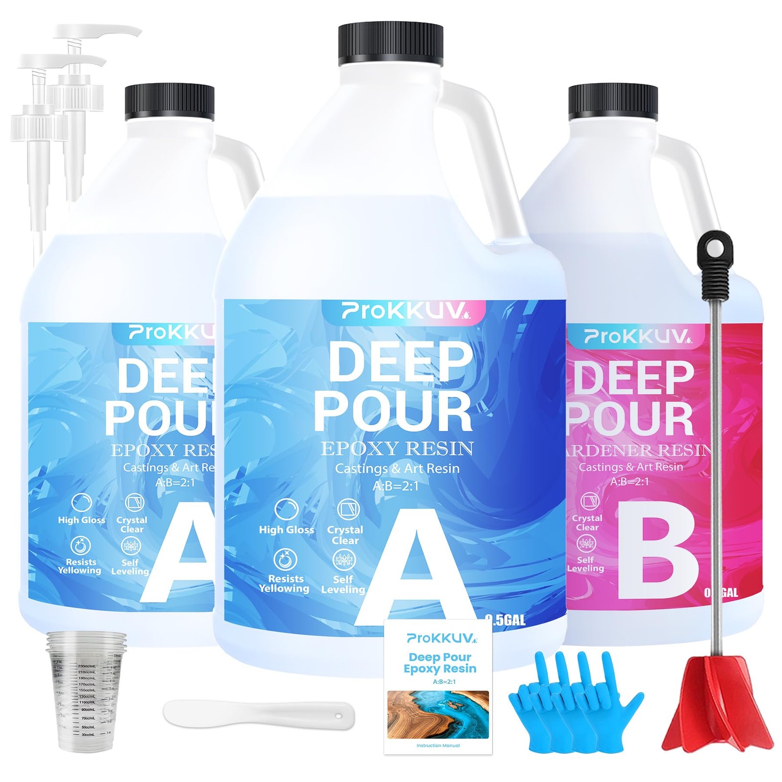 ProKKUV Epoxy Resin Deep Pour Epoxy Resin, 1.5 Gallon 2 to 4 Inch Depth Cryst…