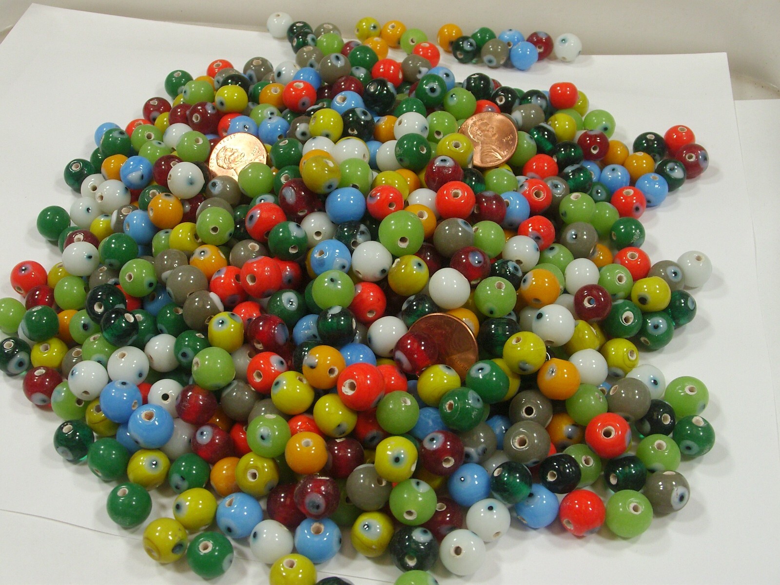 Two Pounds Multicolor Round India Handmade Evil Eye Glass Beads Bulk (RPC-15) ⭐