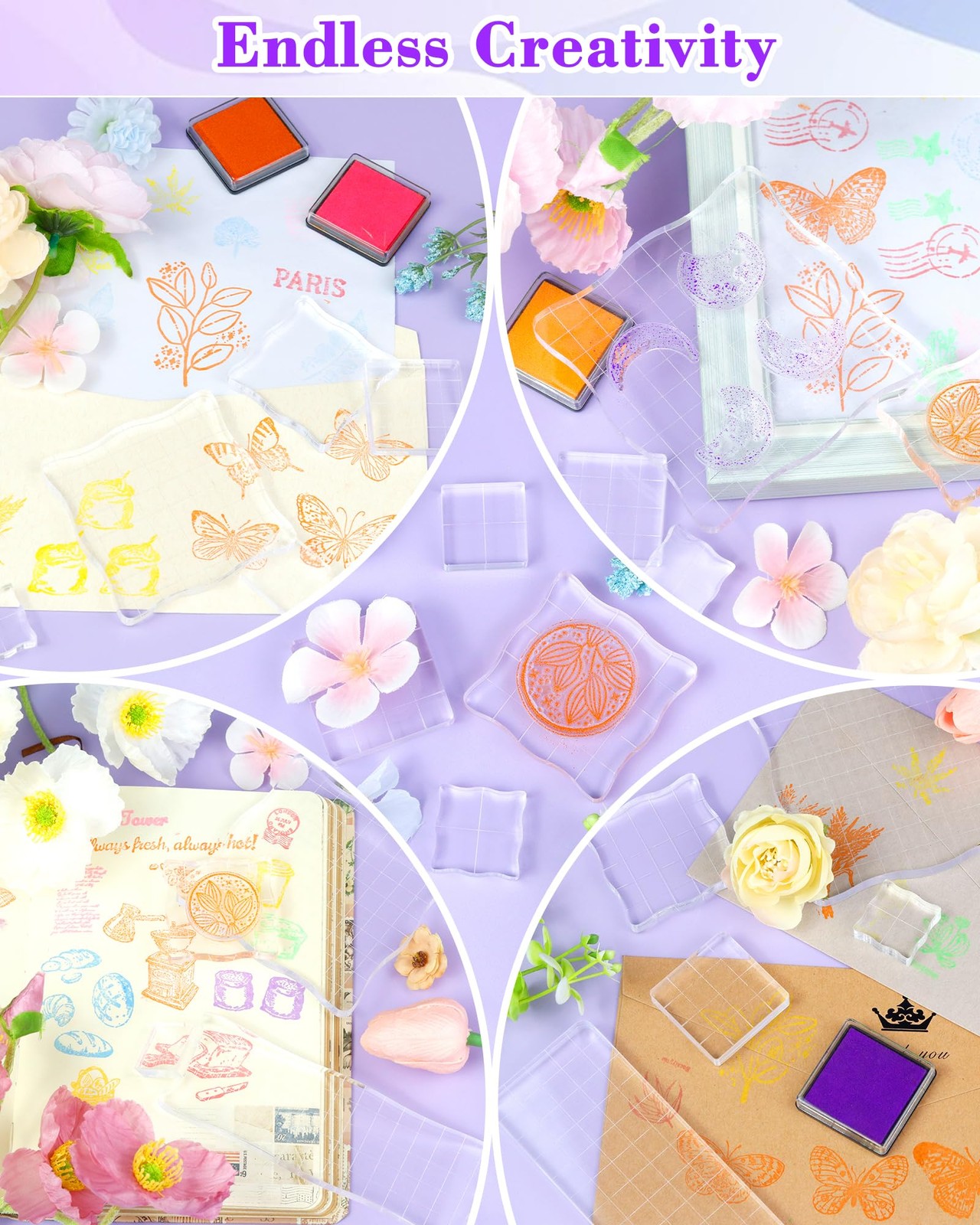 7 Pieces Acrylic Stamp Block, Assorted Sizes Clear Stamping Blocks Tools with…