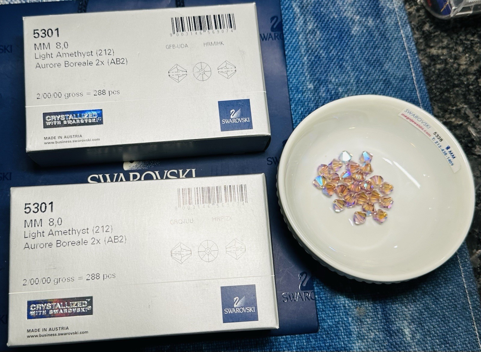 Swarovski 5328 8mm Light Amethyst AB 2X Austrian Beads 288 Sealed packs