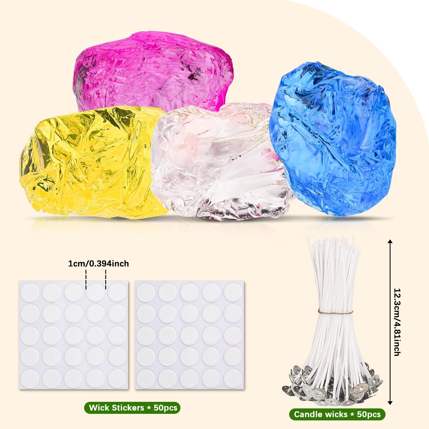 Gel Wax for Candle Making with 4 pcs Jelly Wax,50pcs Candle Wicks & 50pcs Sti…