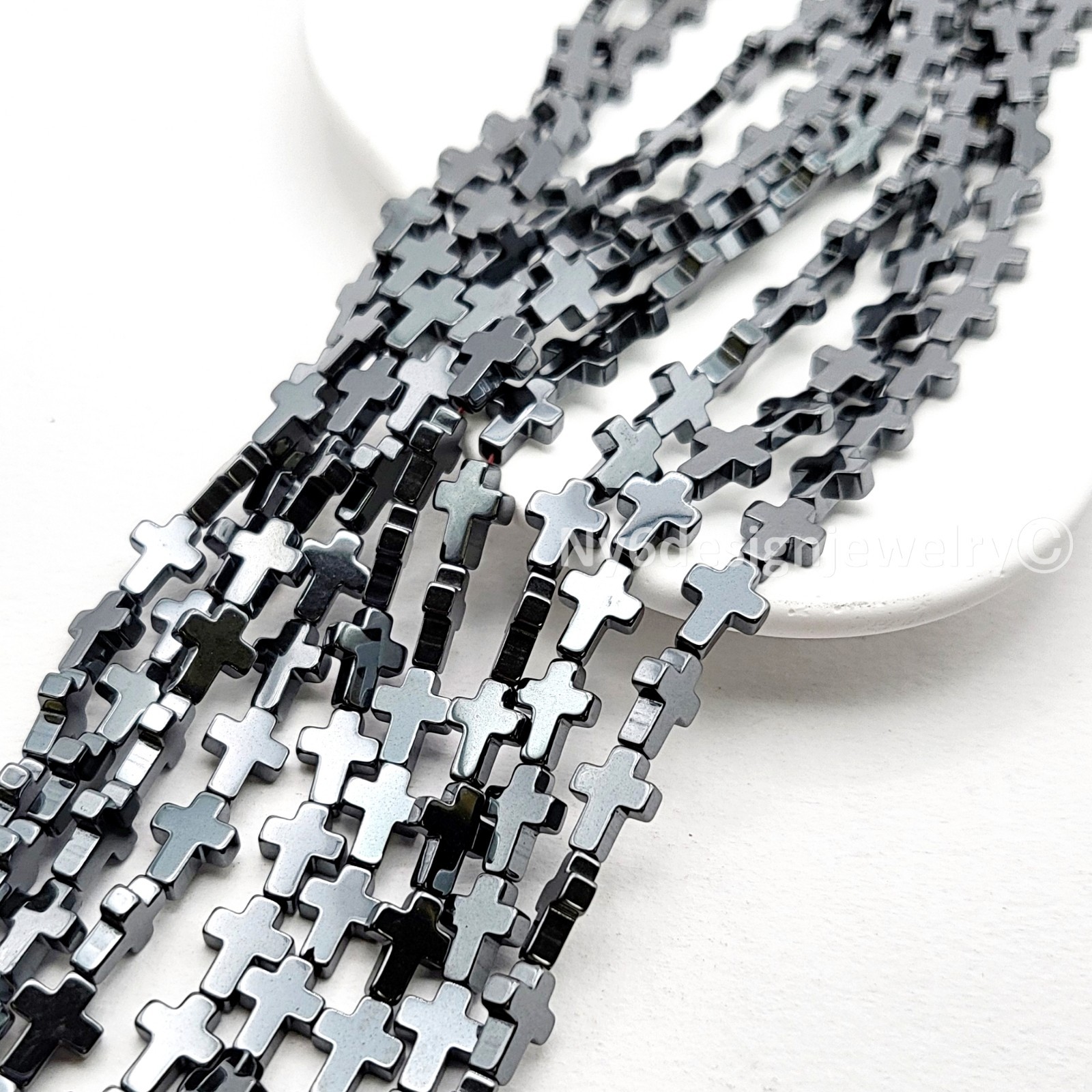 Metallic Gray Hematite Cross Beads – 8x6mm –15” Strand Natural Gemstone Beads