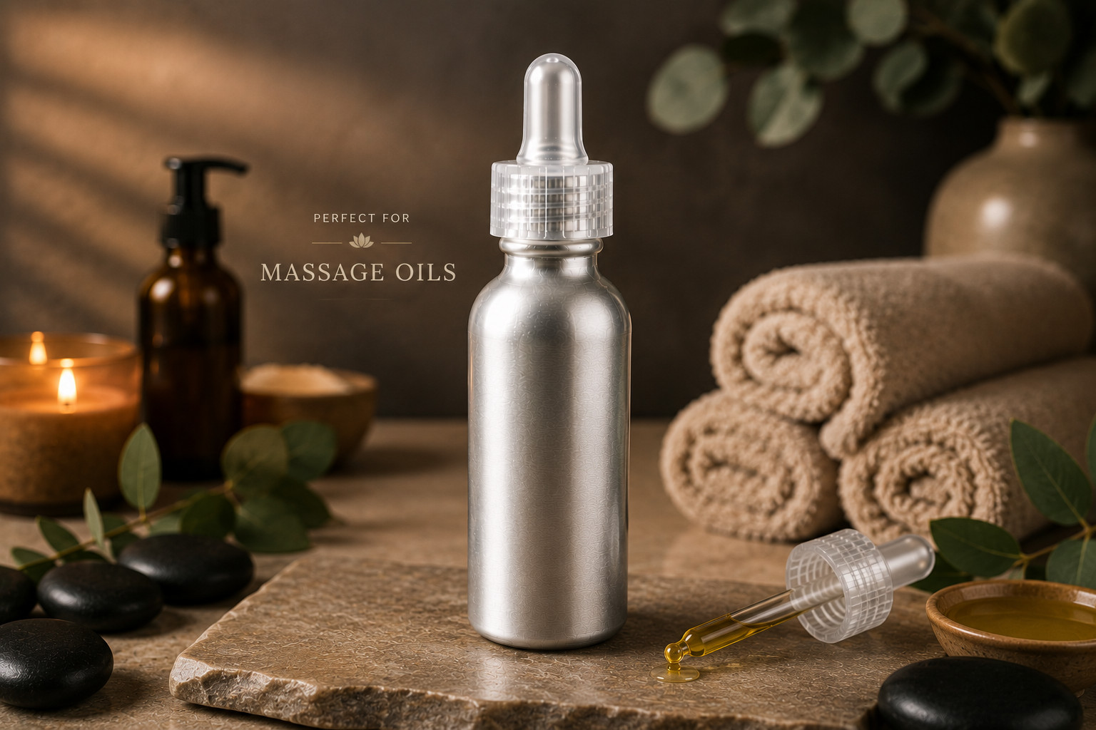1oz/30ml Aluminum Dropper Bottle – w/Graduated 1ml Pipette – Child Resistant Cap