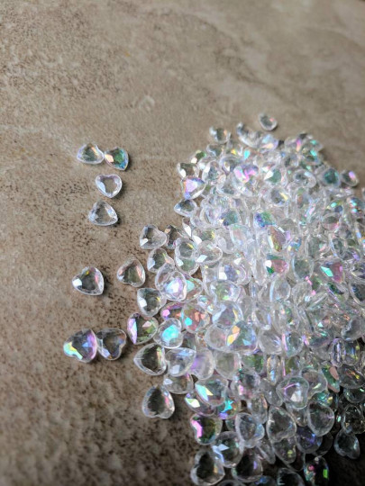 6mm iridescent hearts – AB clear, pink, purple, blue