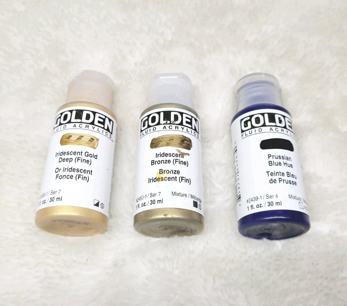 3 Golden Fluid Acrylic Metallic Gold Bronze Prussian Blue 1 Oz Paints Pretty