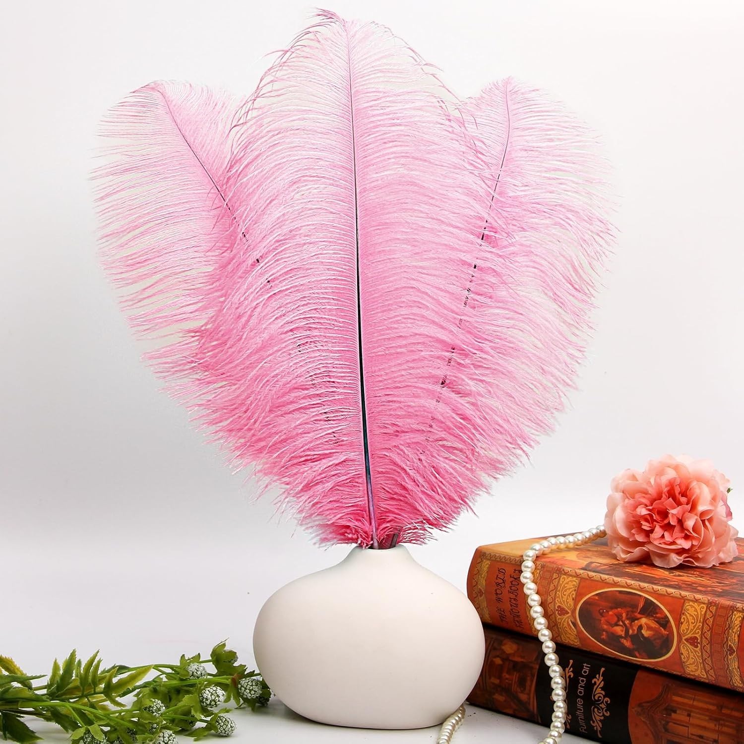 Bulk 12PCS Cruelty-Free Pink Ostrich Feathers for Crafts & Wedding Centerpieces