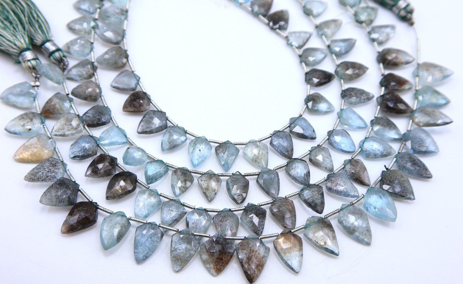 Natural Moss Aquamarine Faceted Trillion Shape Beads Aquamarine Gemstones 8’Inch