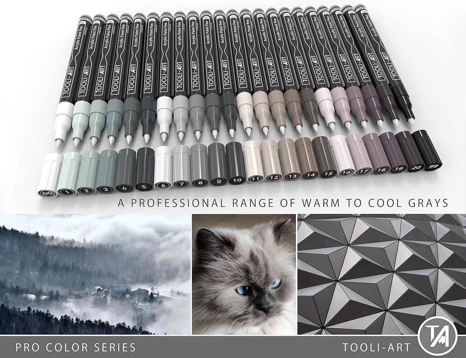 Pro Color Series – 22 Assorted Gray Paint Pens with Non-Toxic Quick Drying Ink
