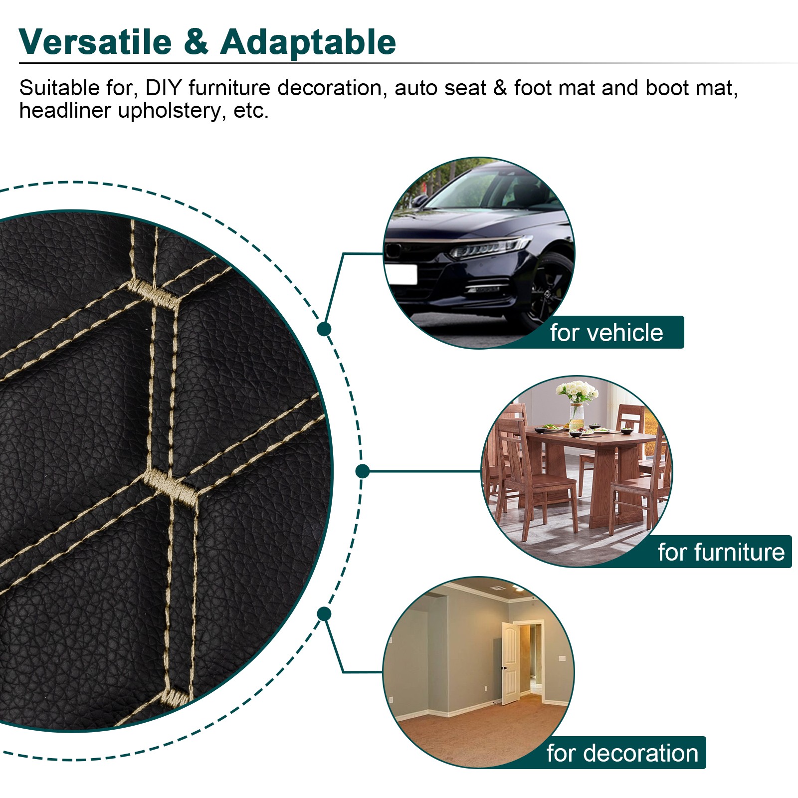 63″ Quilted PU Leather Fabric Diamond Stitch Car Upholstery Material DIY By Yard