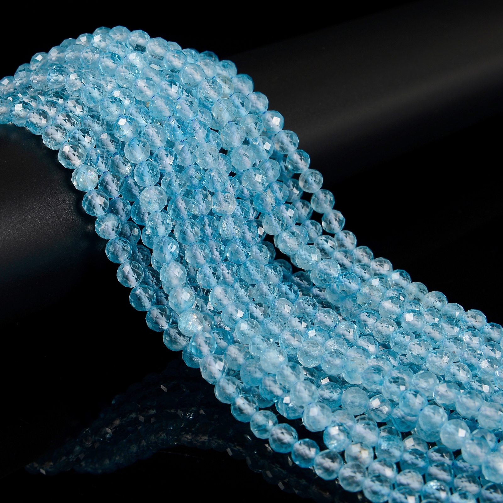 Natural Light Blue Topaz Faceted Round Beads Size 6mm 15.5” Strand