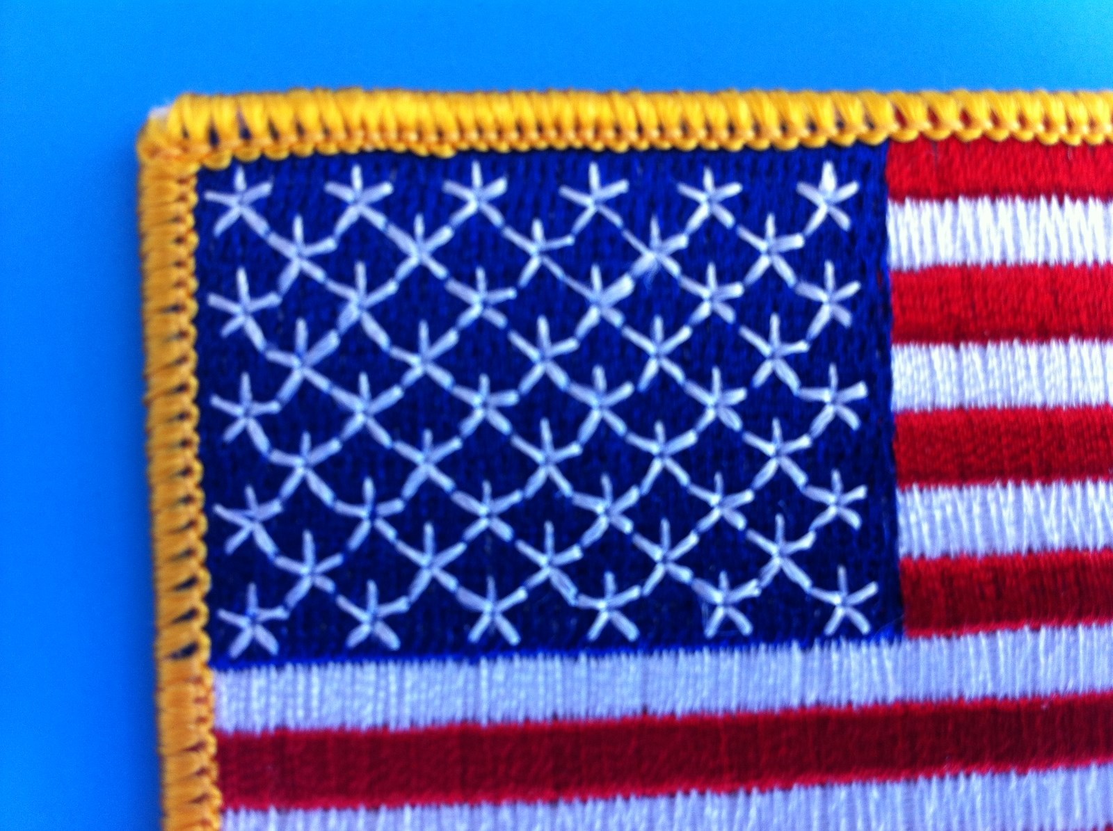 SEW-ON ONLY – USA AMERICAN FLAG EMBROIDERED PATCH GOLD BORDER (3 x 2”) – HI QLTY