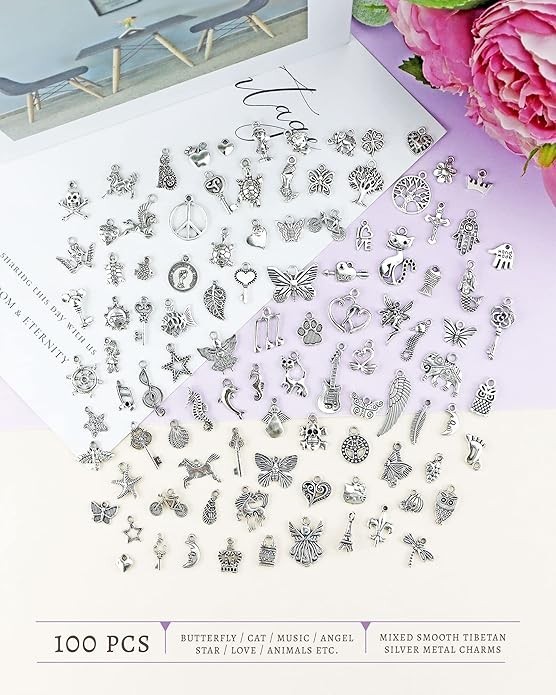 100pcs Tibetan Silver Charms Bulk Assorted Jewelry Making DIY Bracelet Pendant