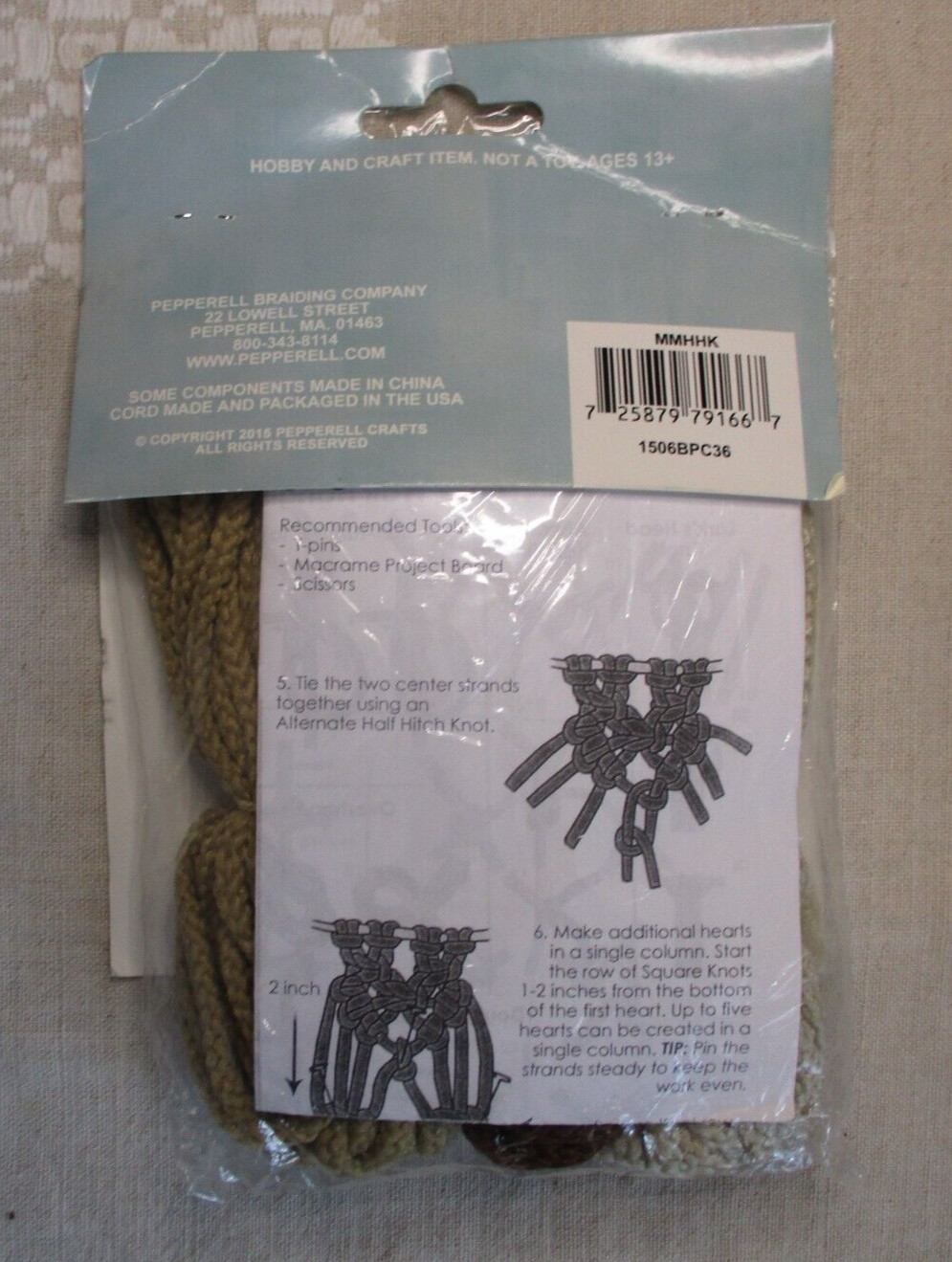 Pepperell Crafts, Macrame Wall Hanging Kit, intermediate skill level, ages 13+