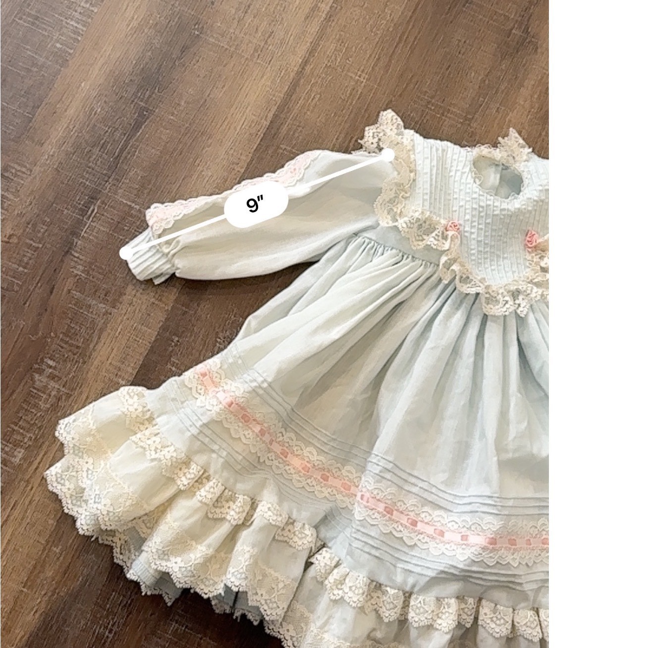 Hand Made Turner Dolls Vintage Light Blue Lace Ruffle Dress Victorian Style